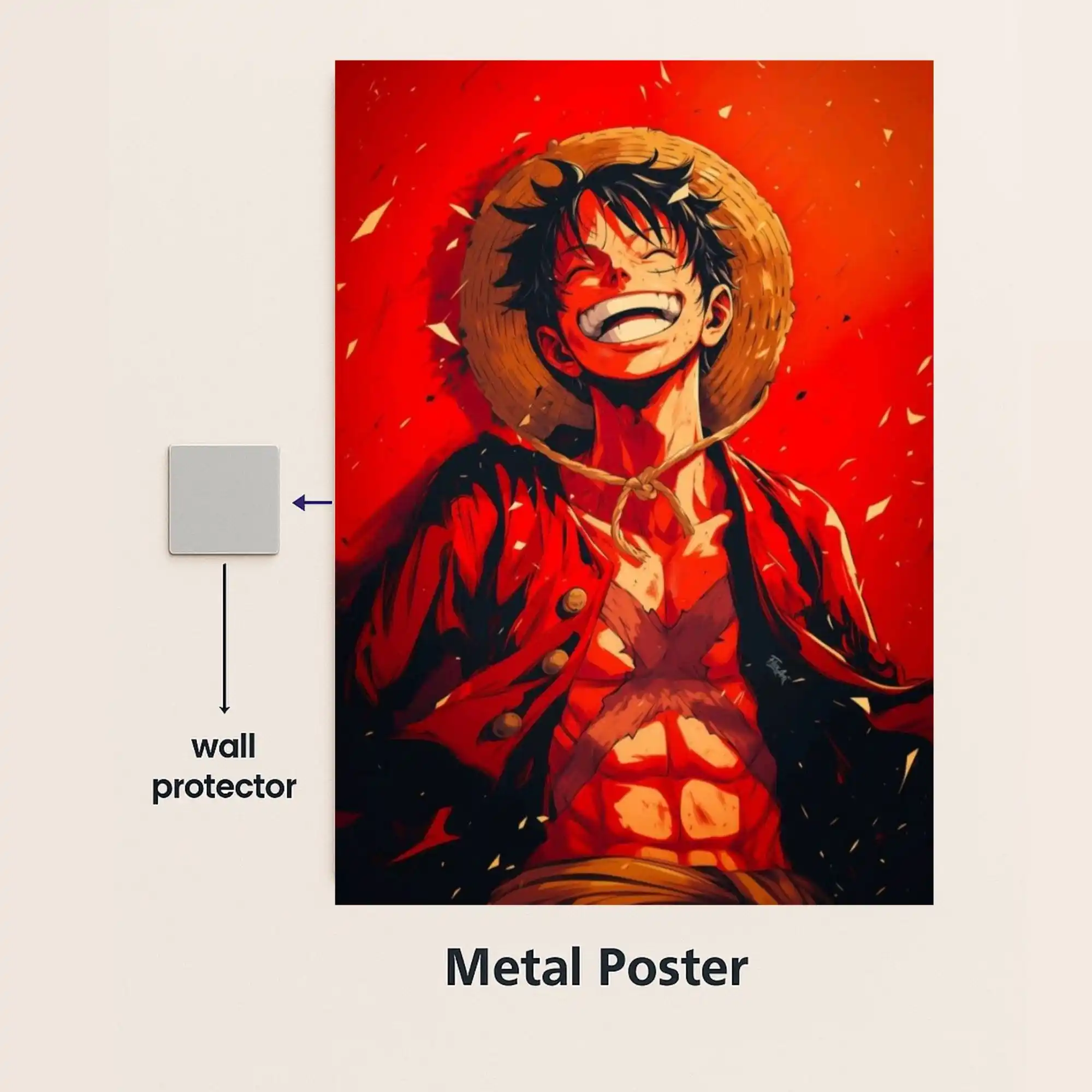 luffy burning spirit metal poster with wall protector