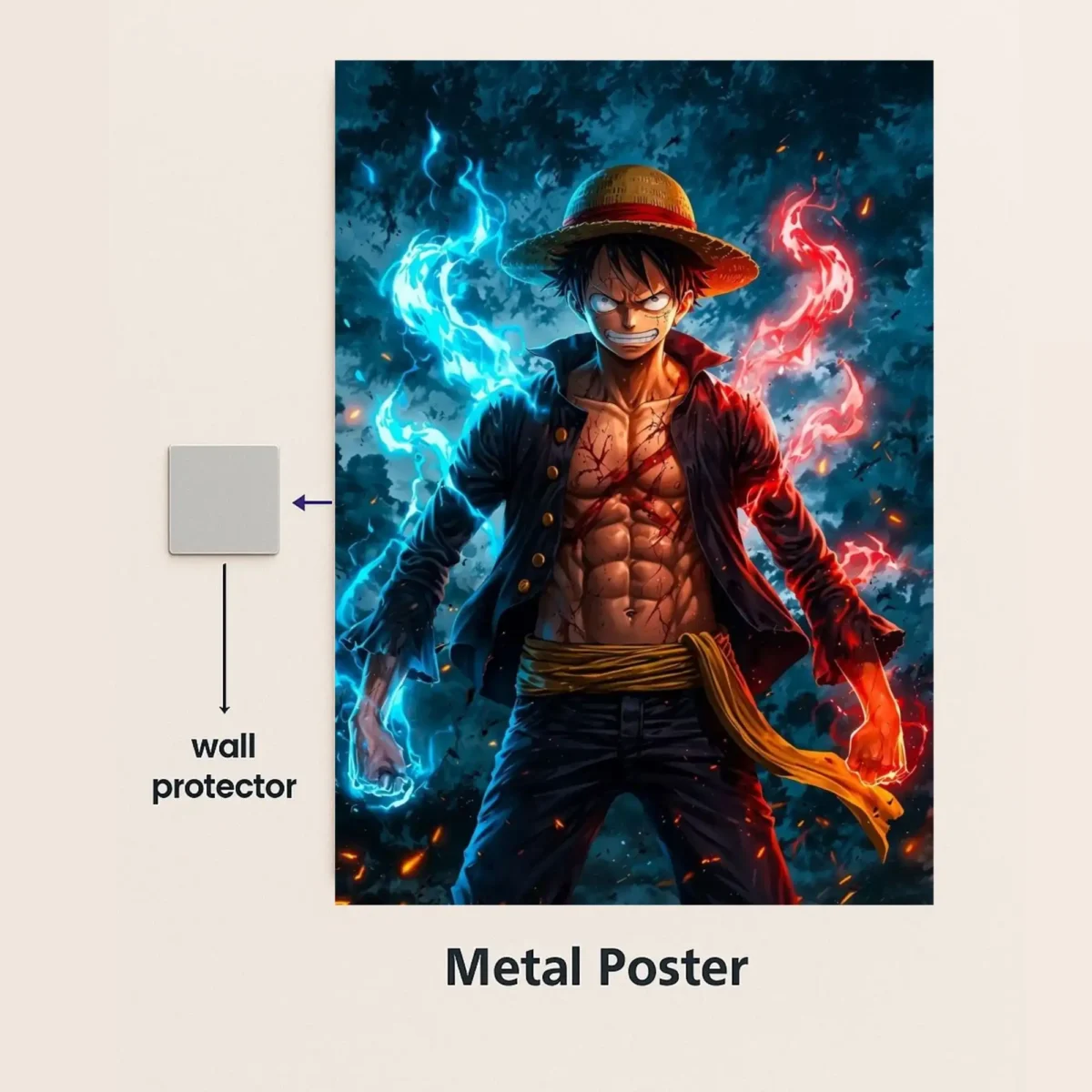 luffy pirate king metal poster with wall protector