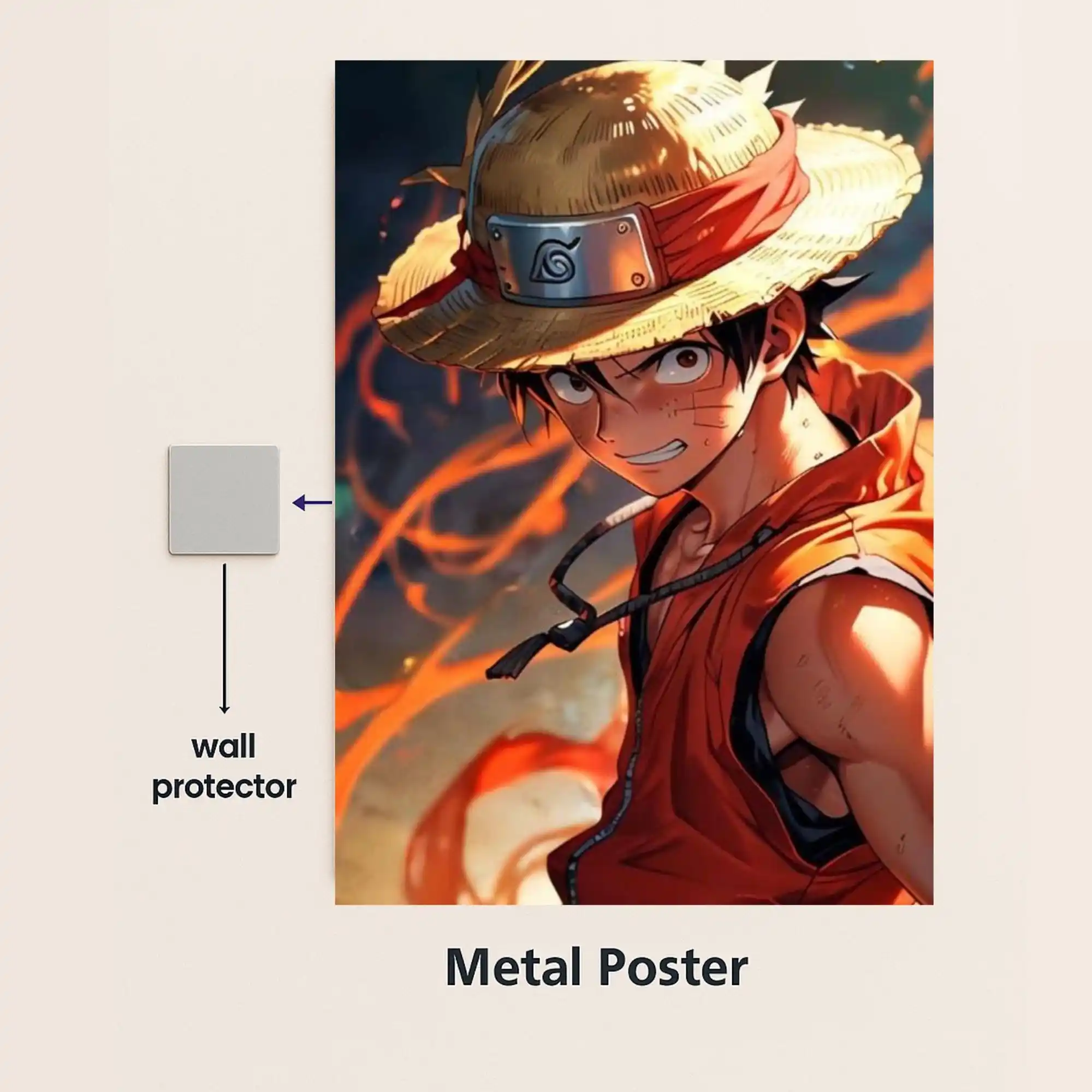 luffy straw hat warrior metal poster with wall protector