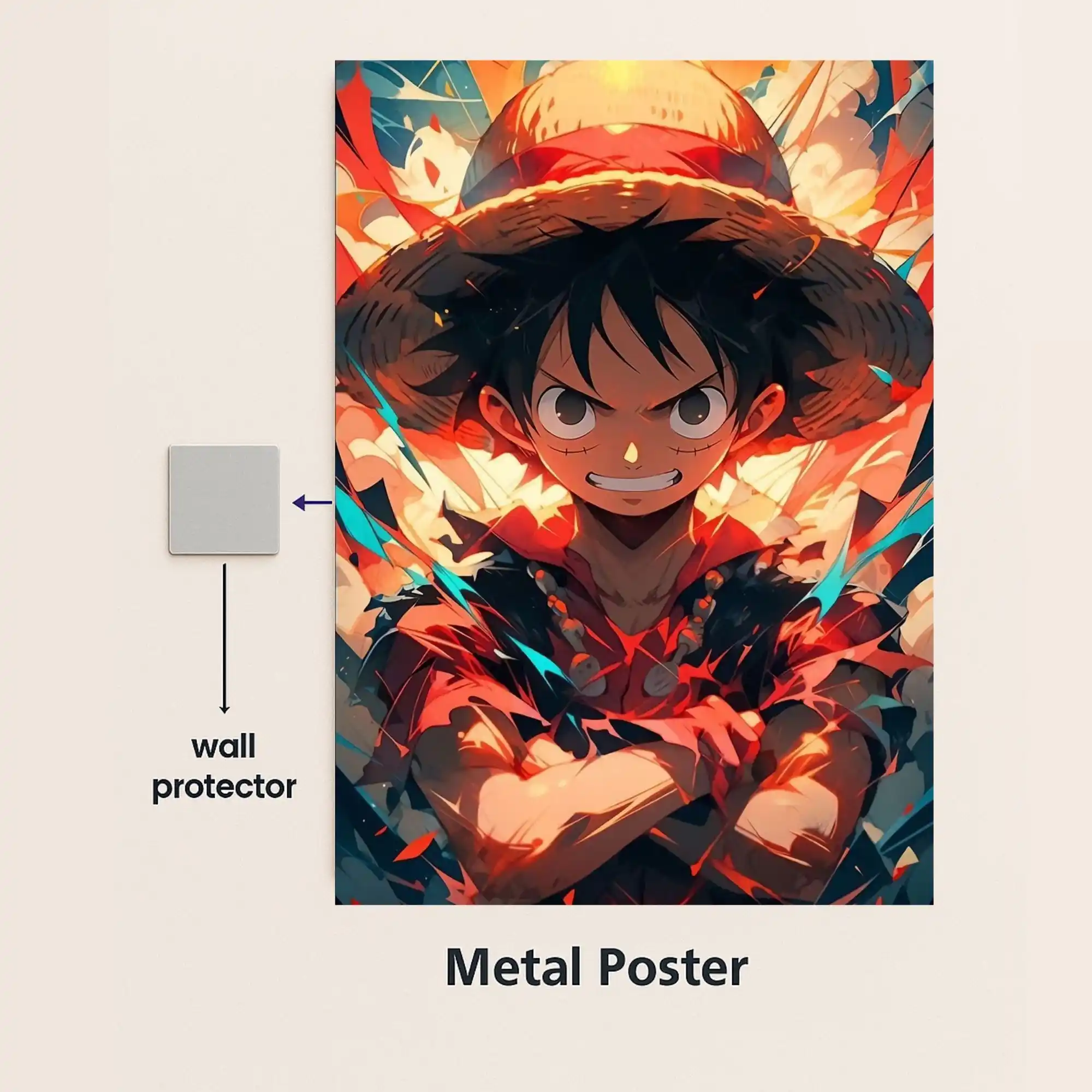 luffy unstoppable spirit metal poster with wall protector