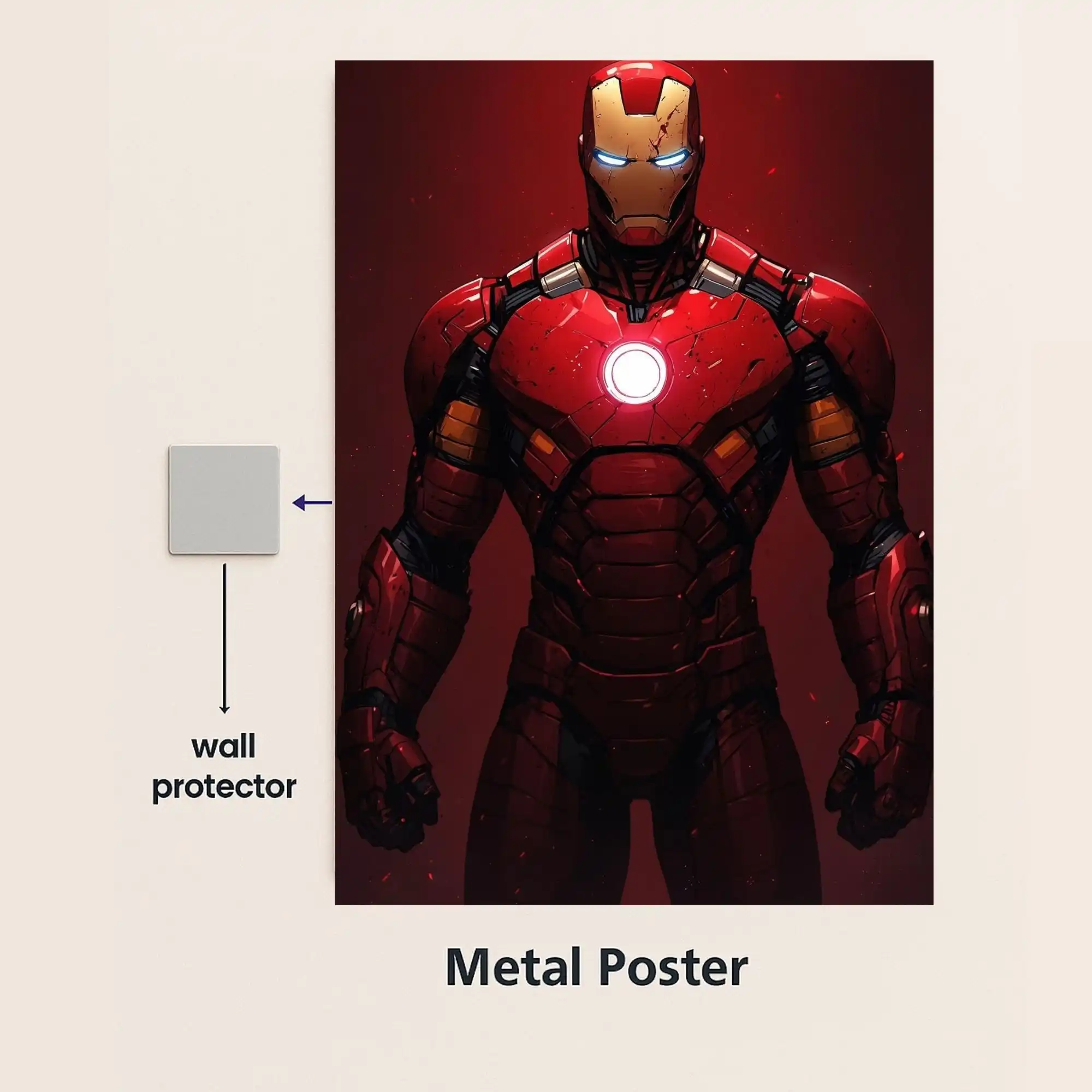 marvel iron man metal poster with wall protector