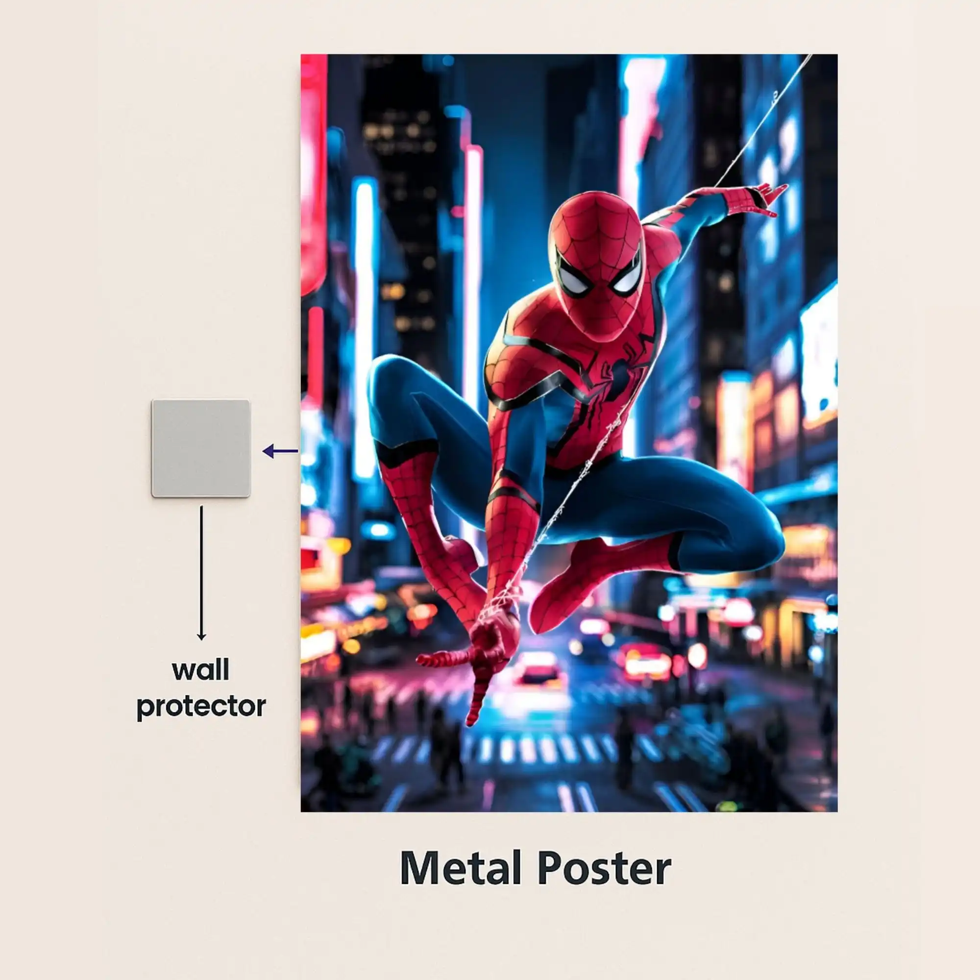 marvel spiderman metal poster with wall protector