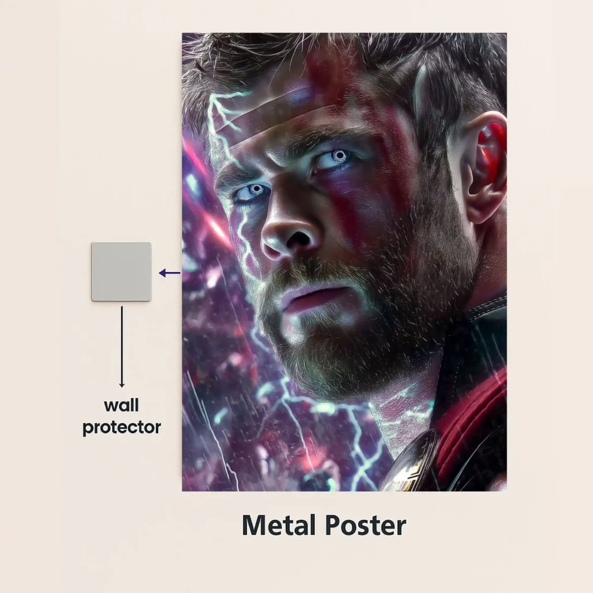 mighty thor god of thunder marvel metal poster with wall protector