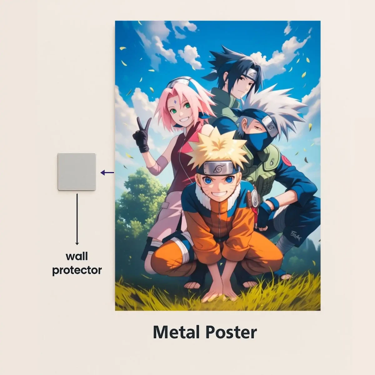 naruto and friends metal poster with wall protector