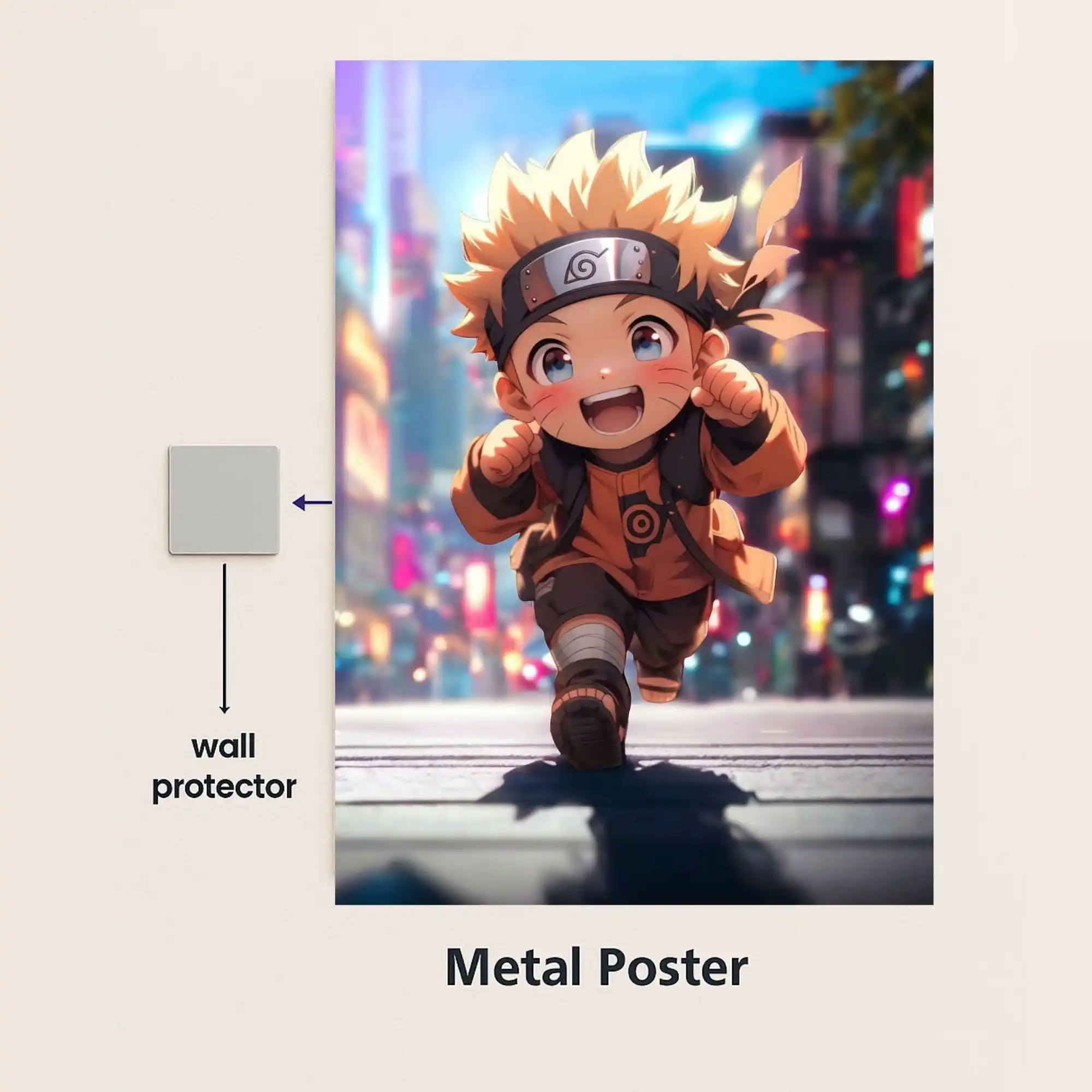 naruto uzumaki chibi style metal poster with wall protector