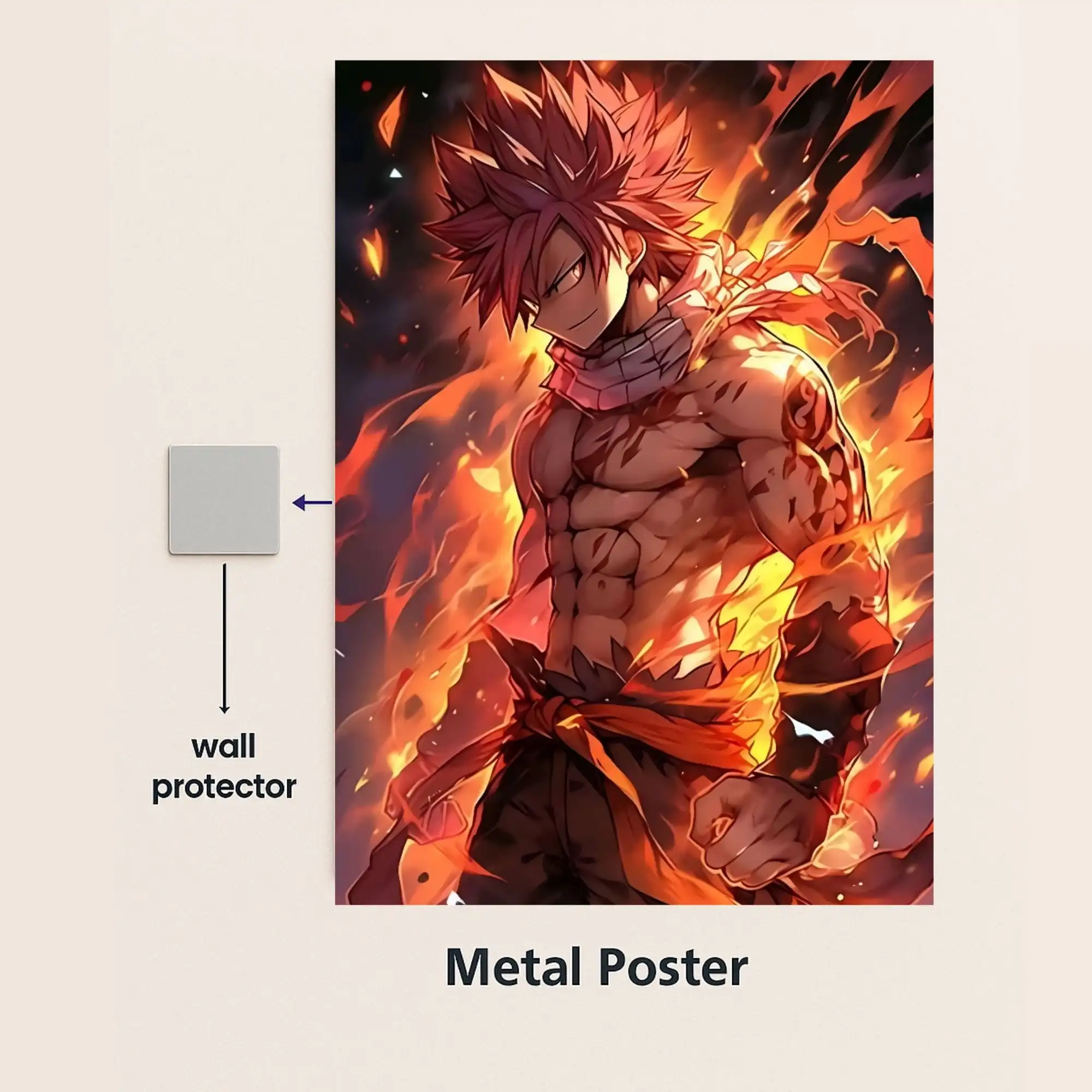 natsu dragneel metal poster with wall protector