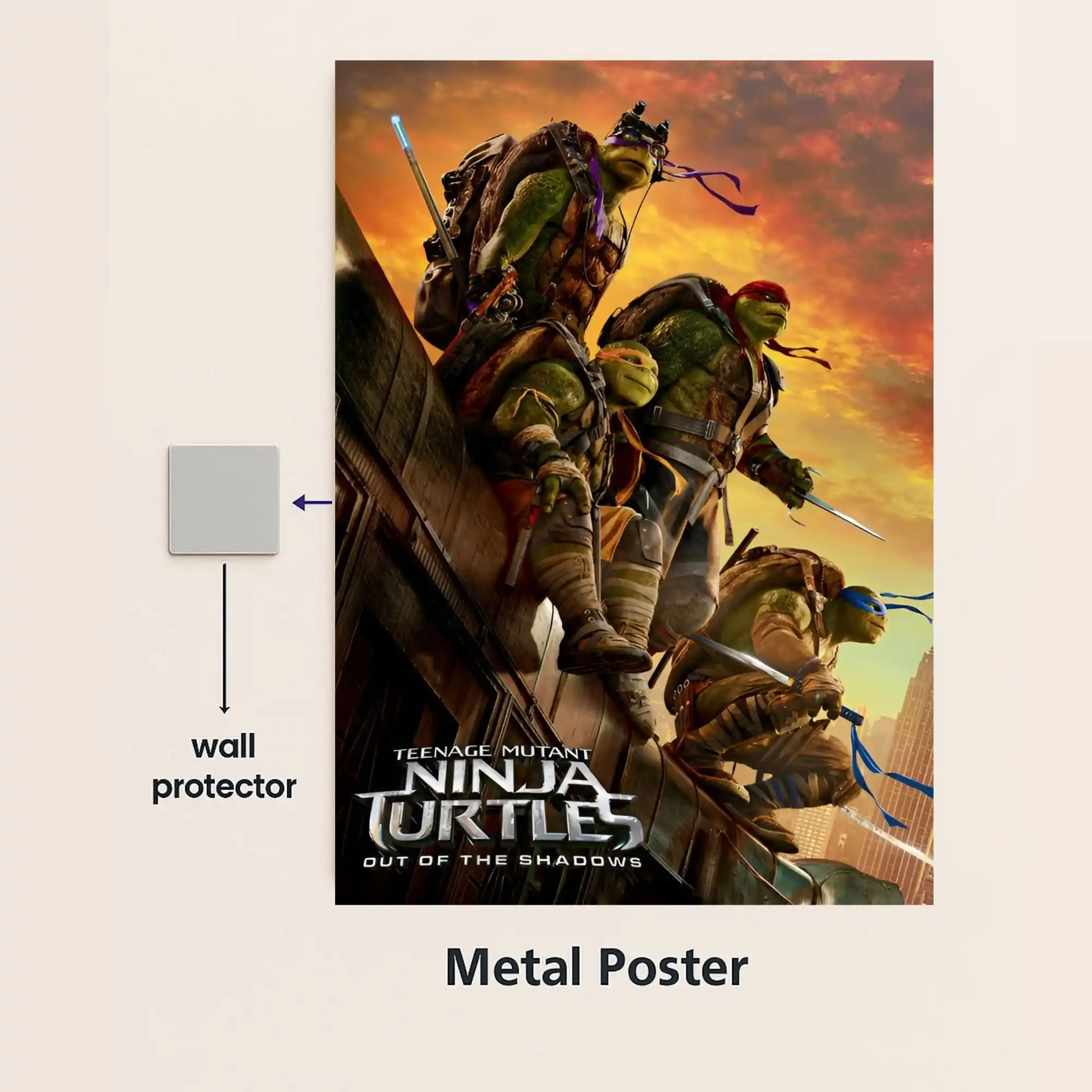 ninja turtles movie metal poster with wall protector