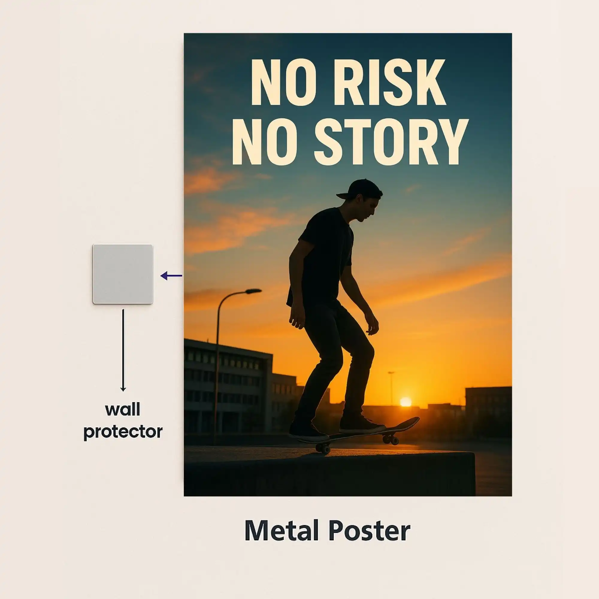 no risk no story inspirational quote metal poster with wall protector