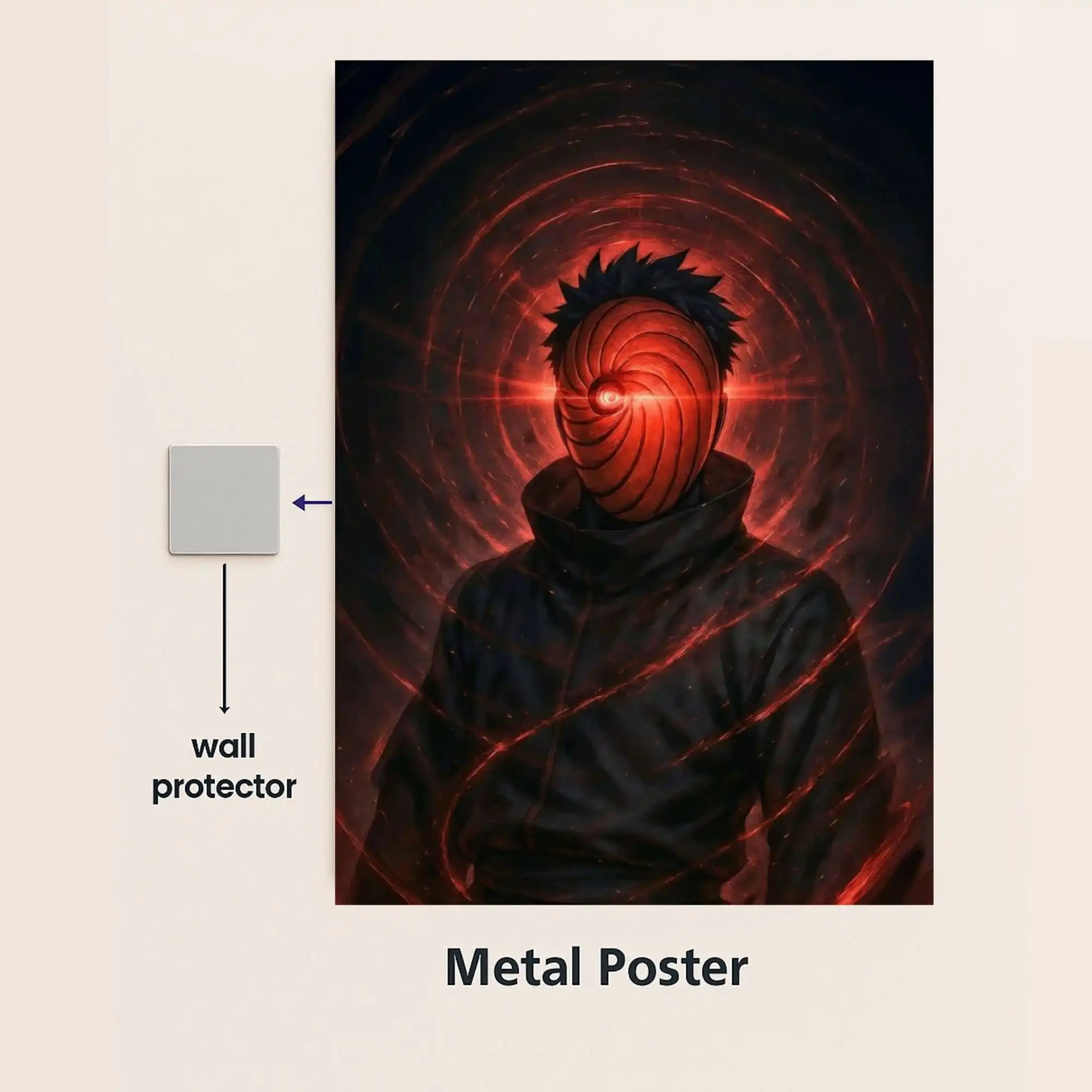 obito uchiha metal poster with wall protector