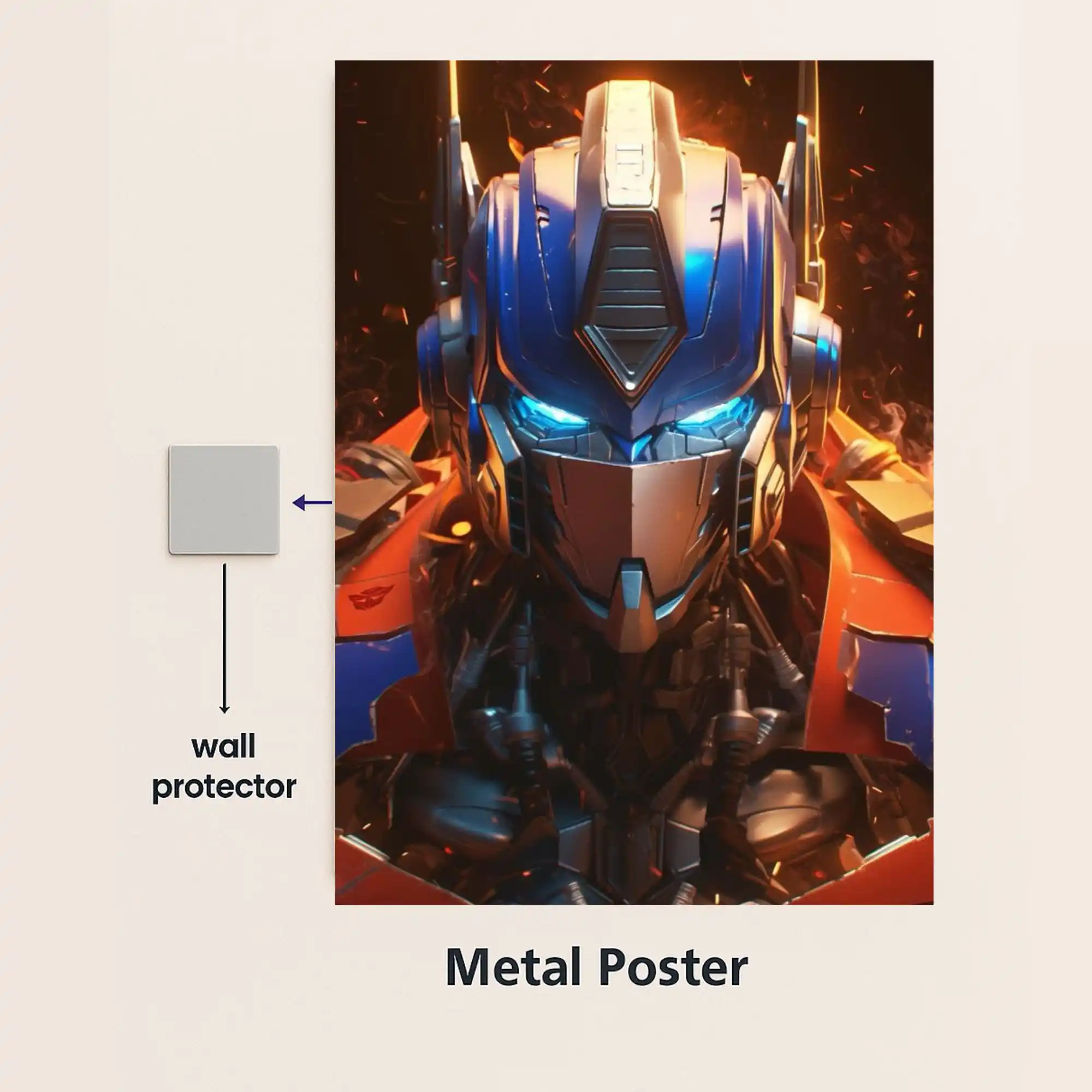 optimus prime cybertron war metal poster with wall protector