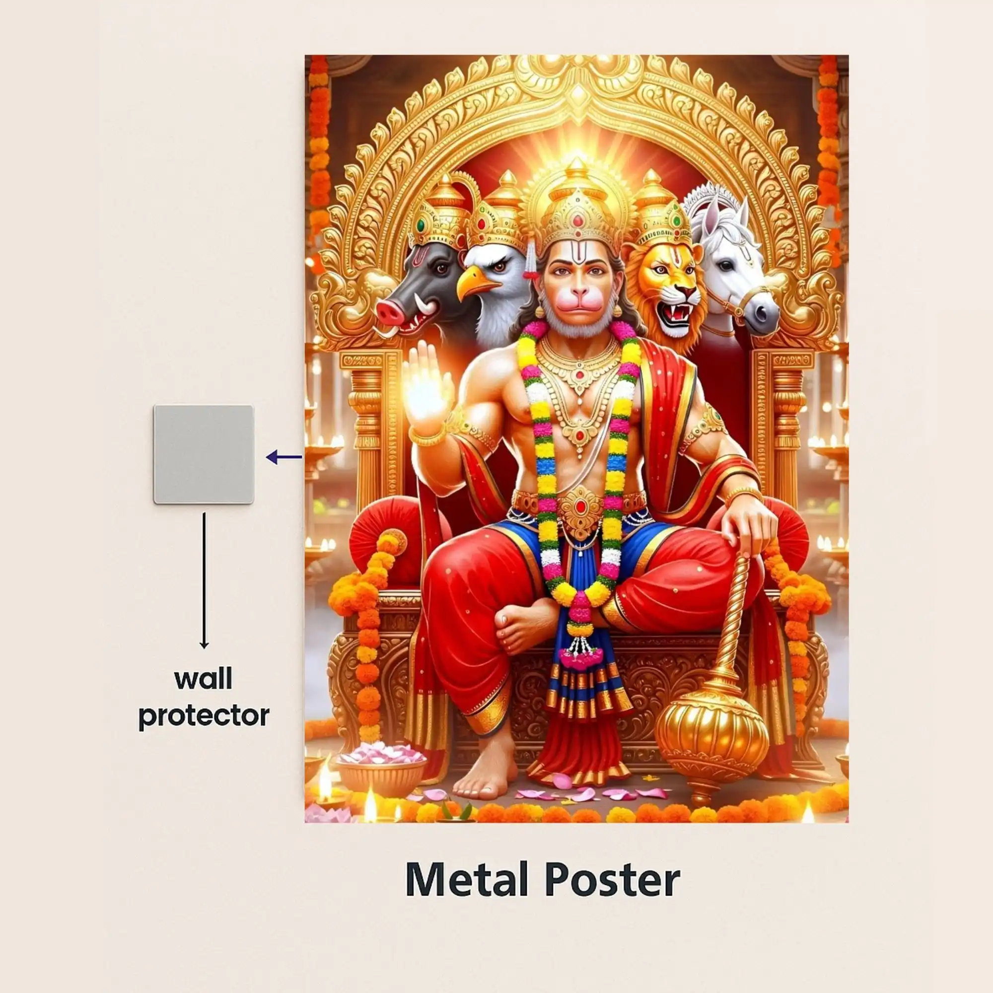 panchmukhi hanuman ji metal poster with wall protector