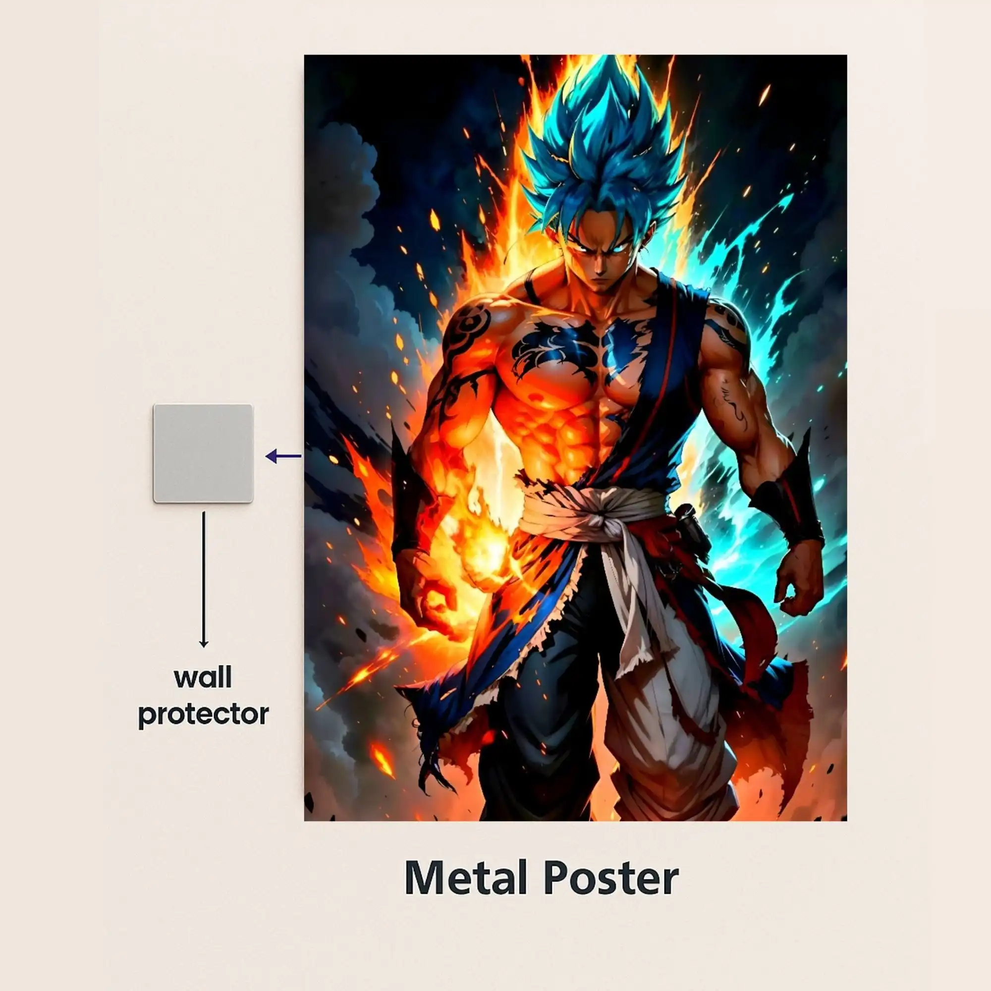 powerful super saiyan goku dbz metal poster with wall protector