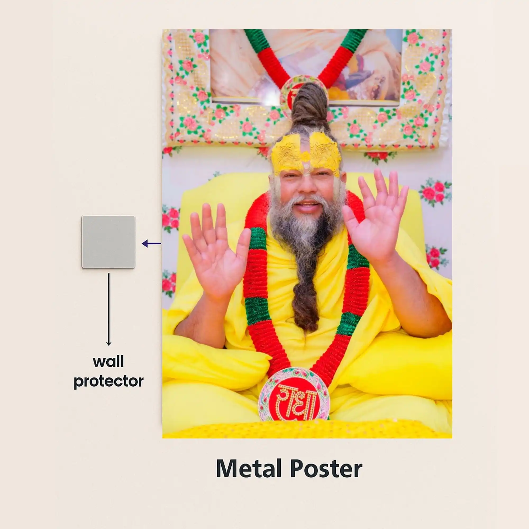 premanand ji maharaj metal poster with wall protector