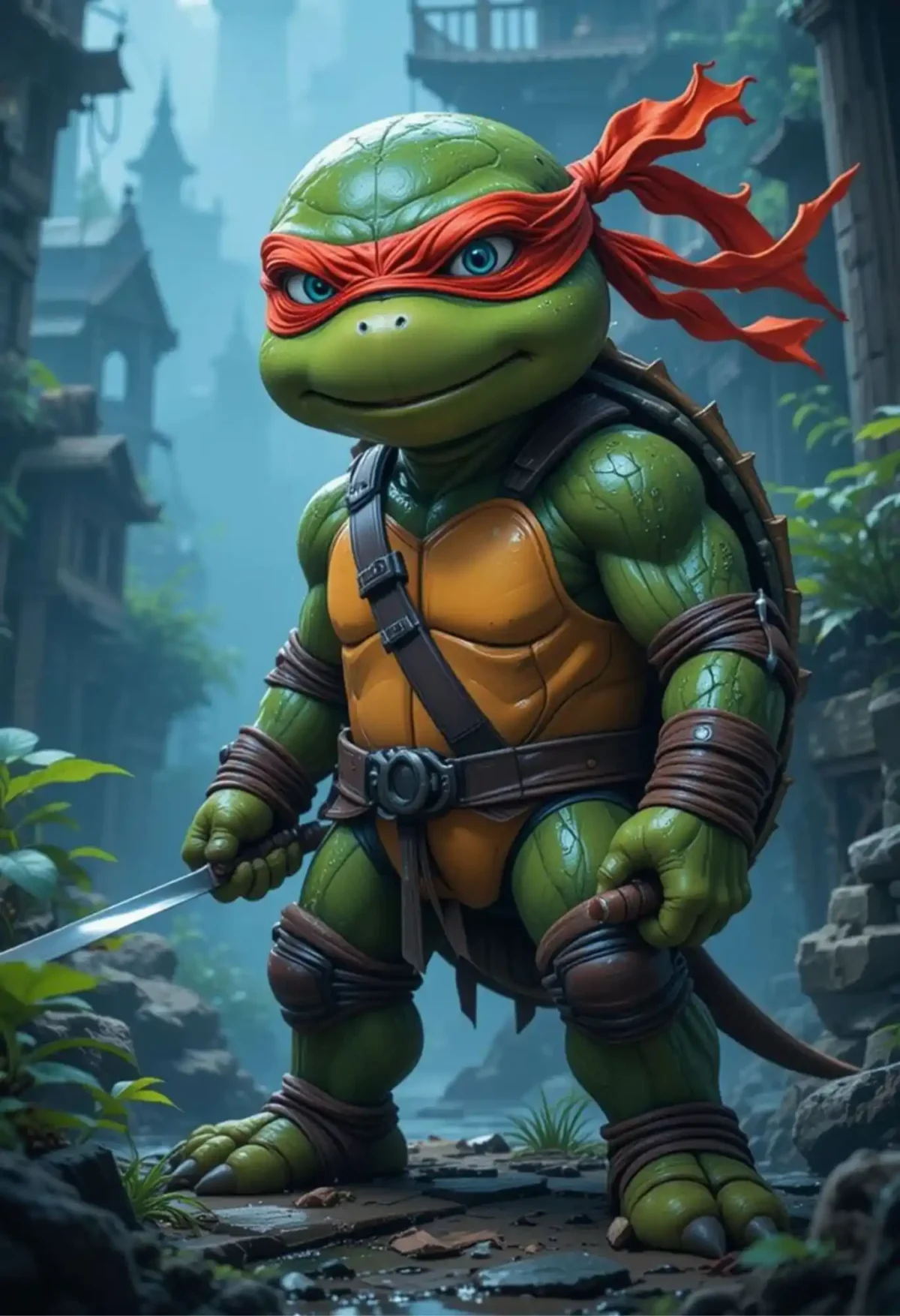 raphael ninja turtle chibi metal poster