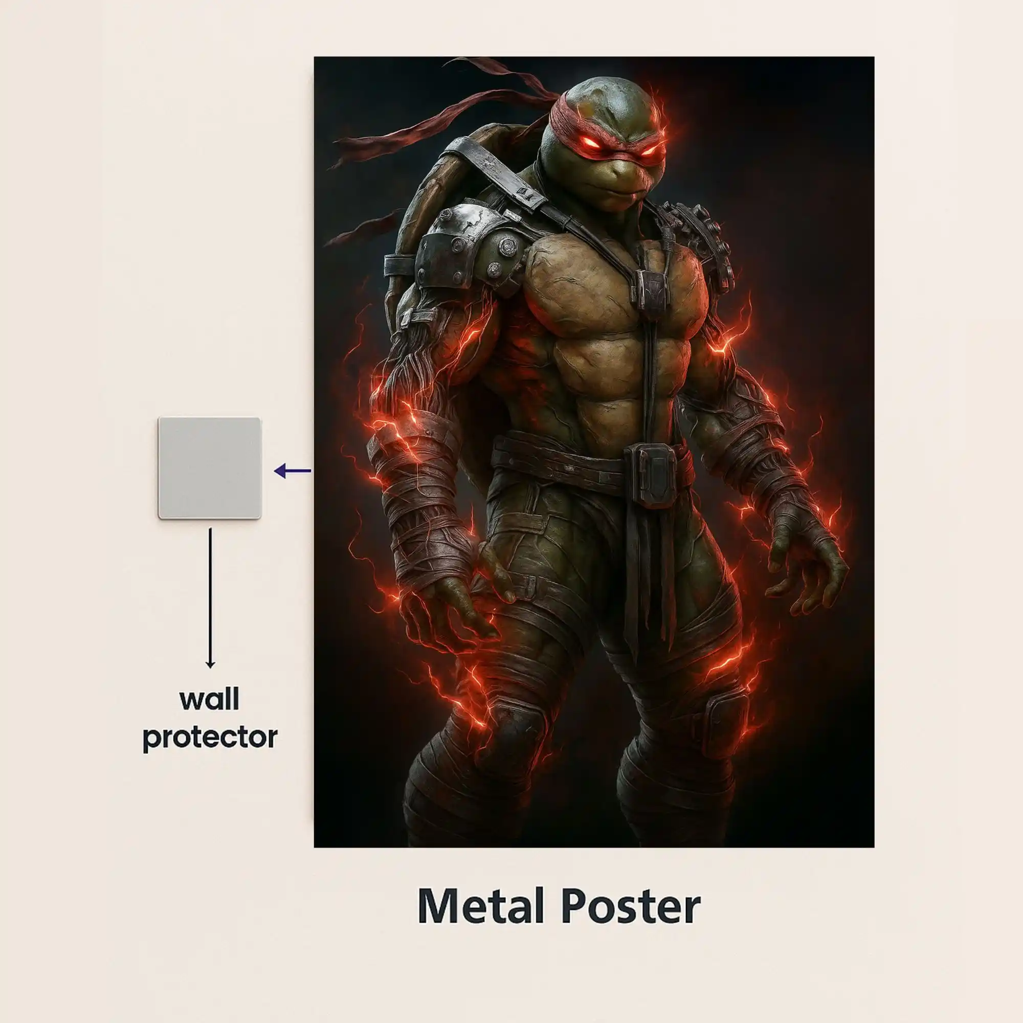 raphael ninja turtle shadow warrior metal poster with wall protector