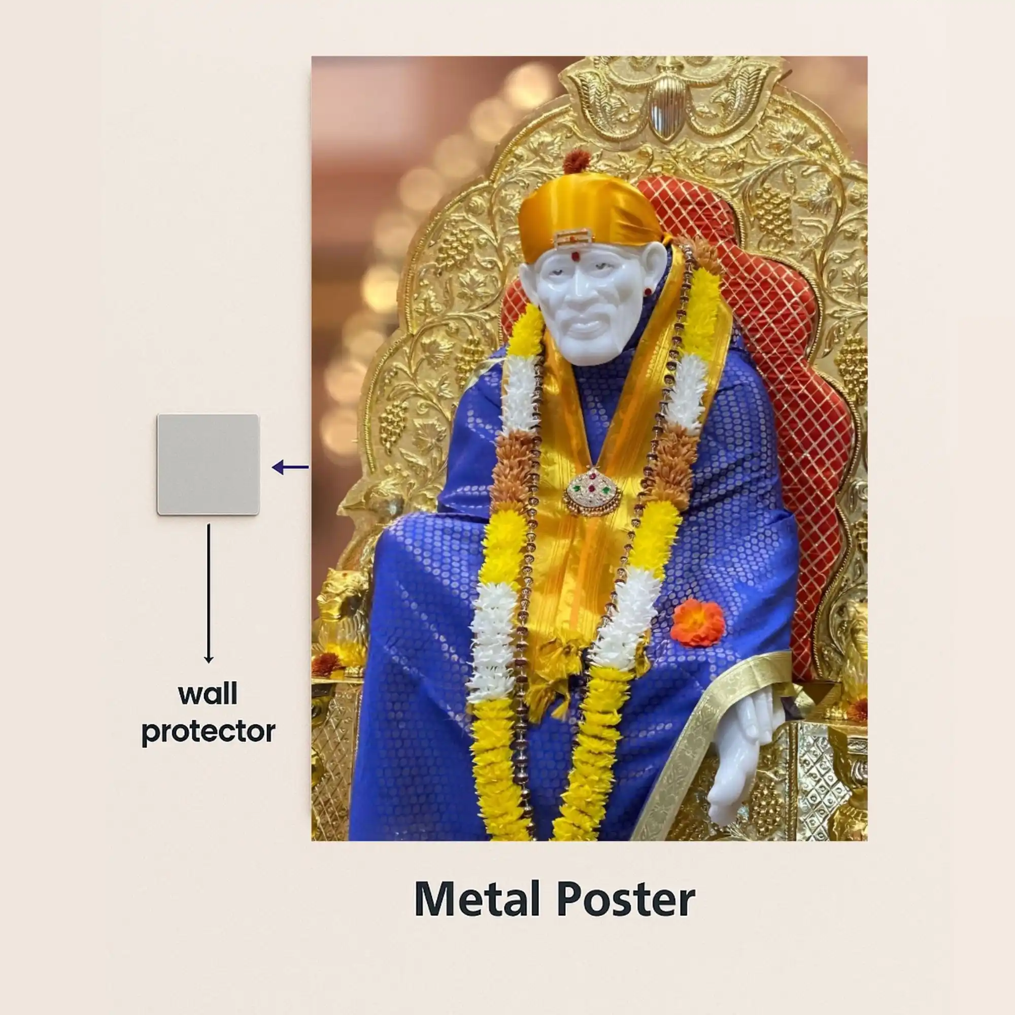 sai baba metal poster with wall protector