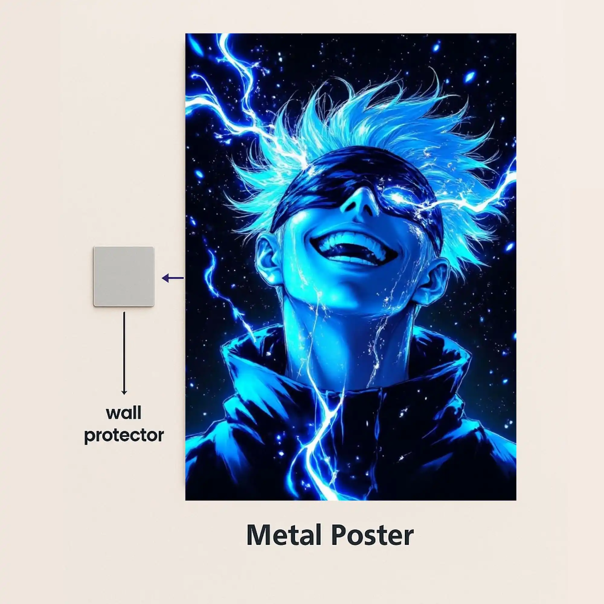 saturo gojo metal poster with wall protector