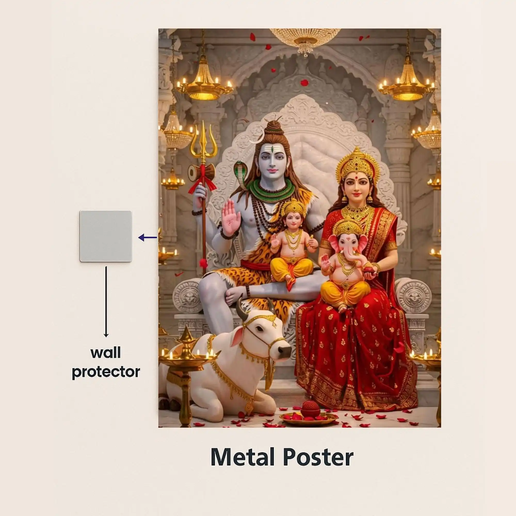 shiv parivar metal poster with wall protector