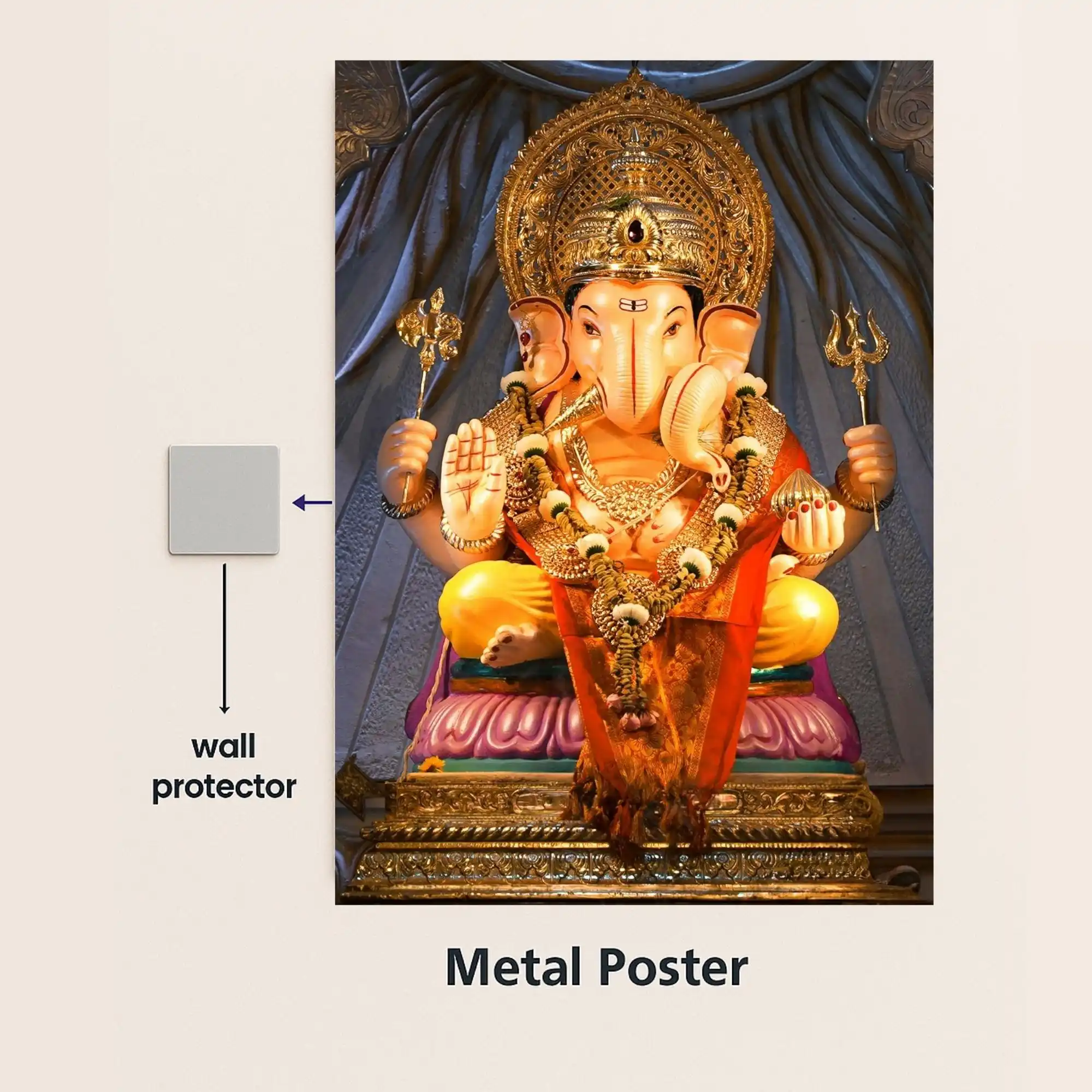 shri ganesh metal poster with wall protector