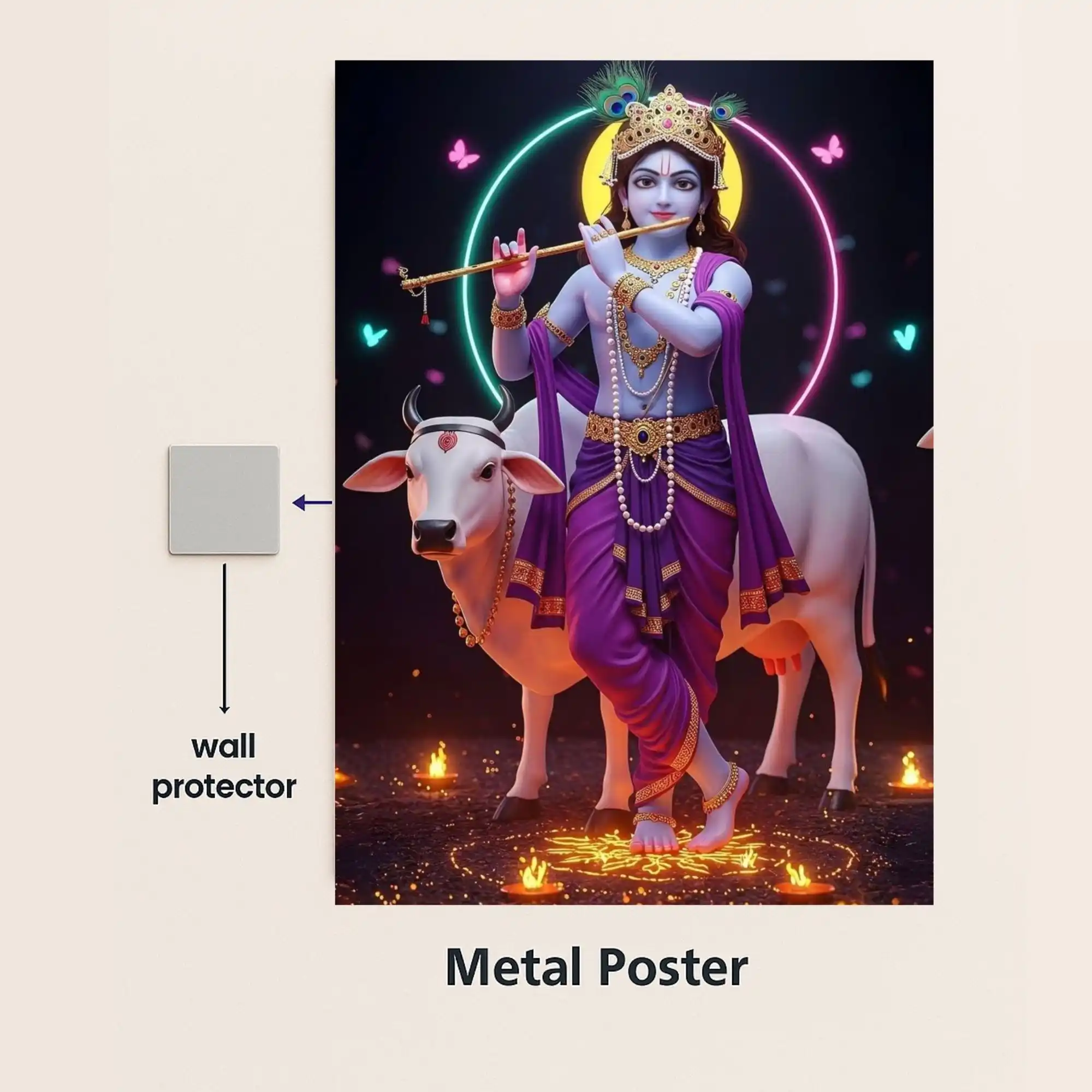 shri krishna murari metal poster with wall protector