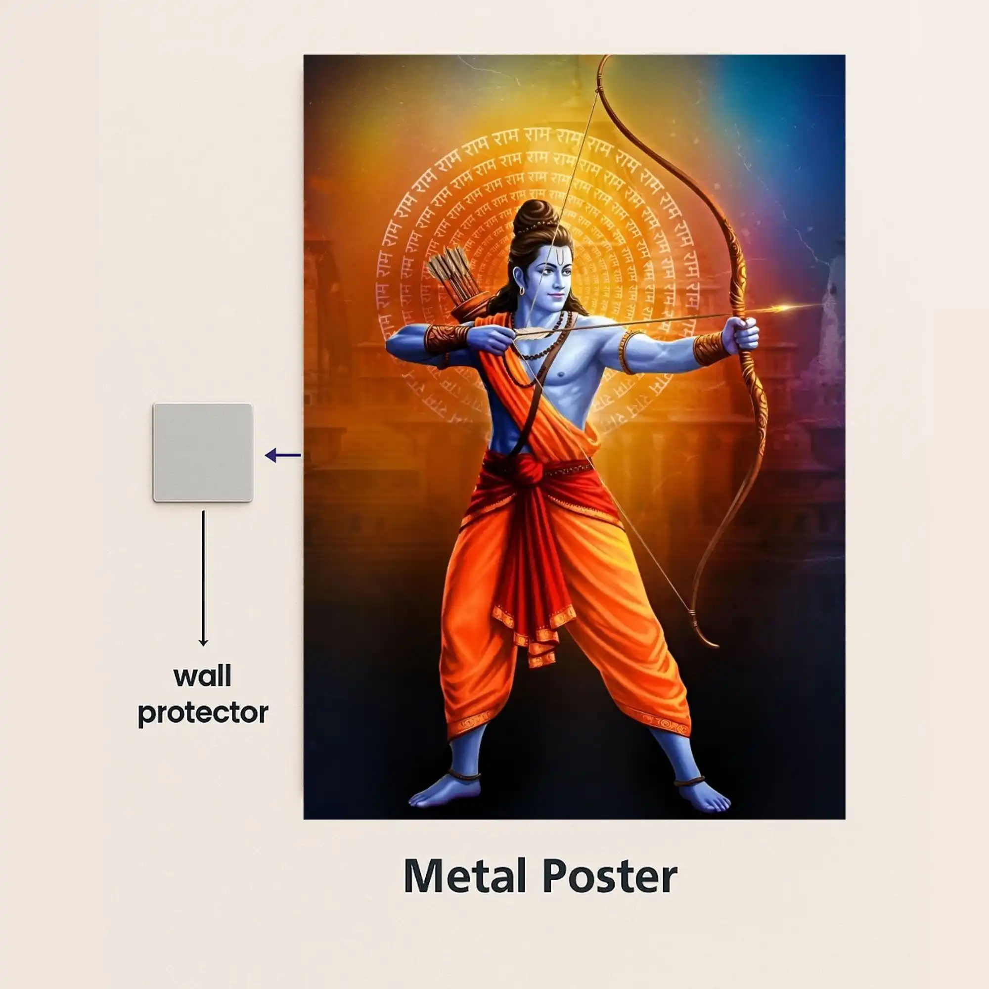 shri ram metal poster with wall protector