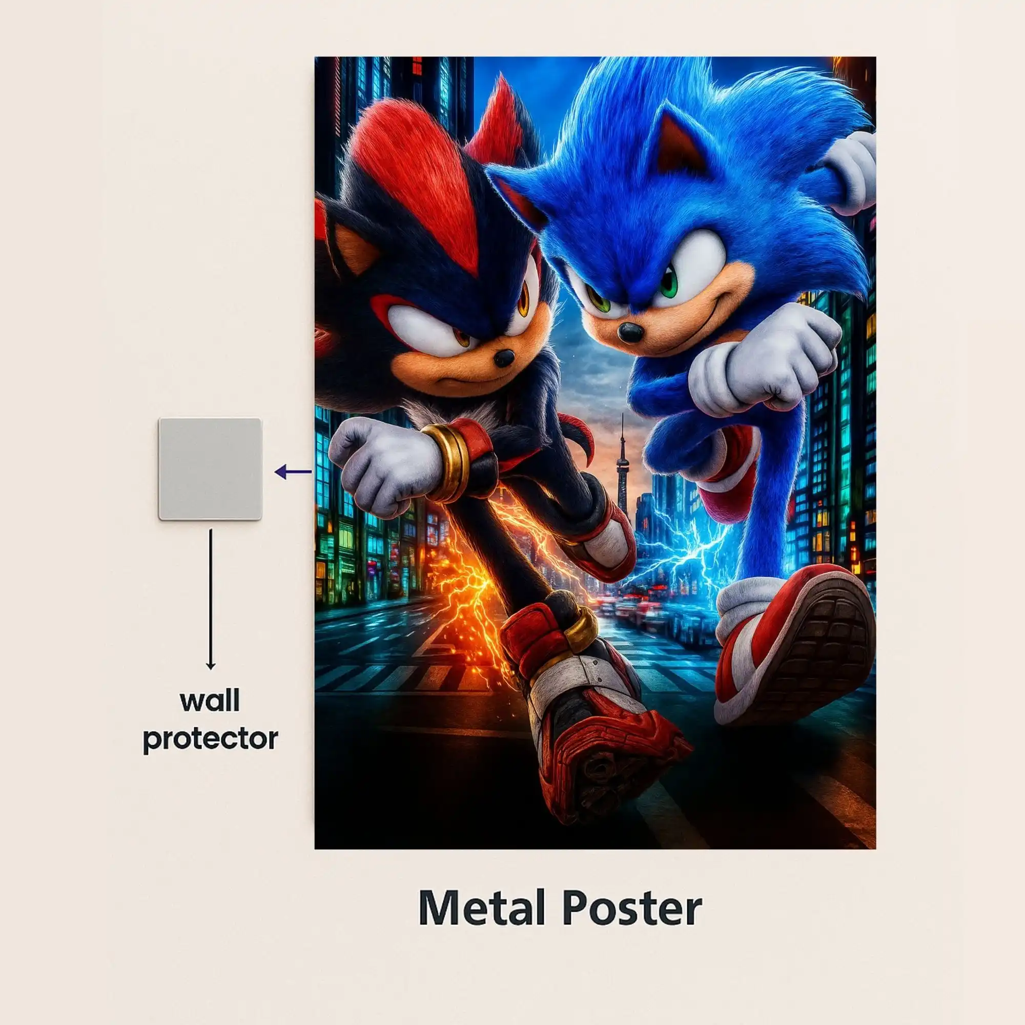 sonic vs knuckles metal poster with wall protector