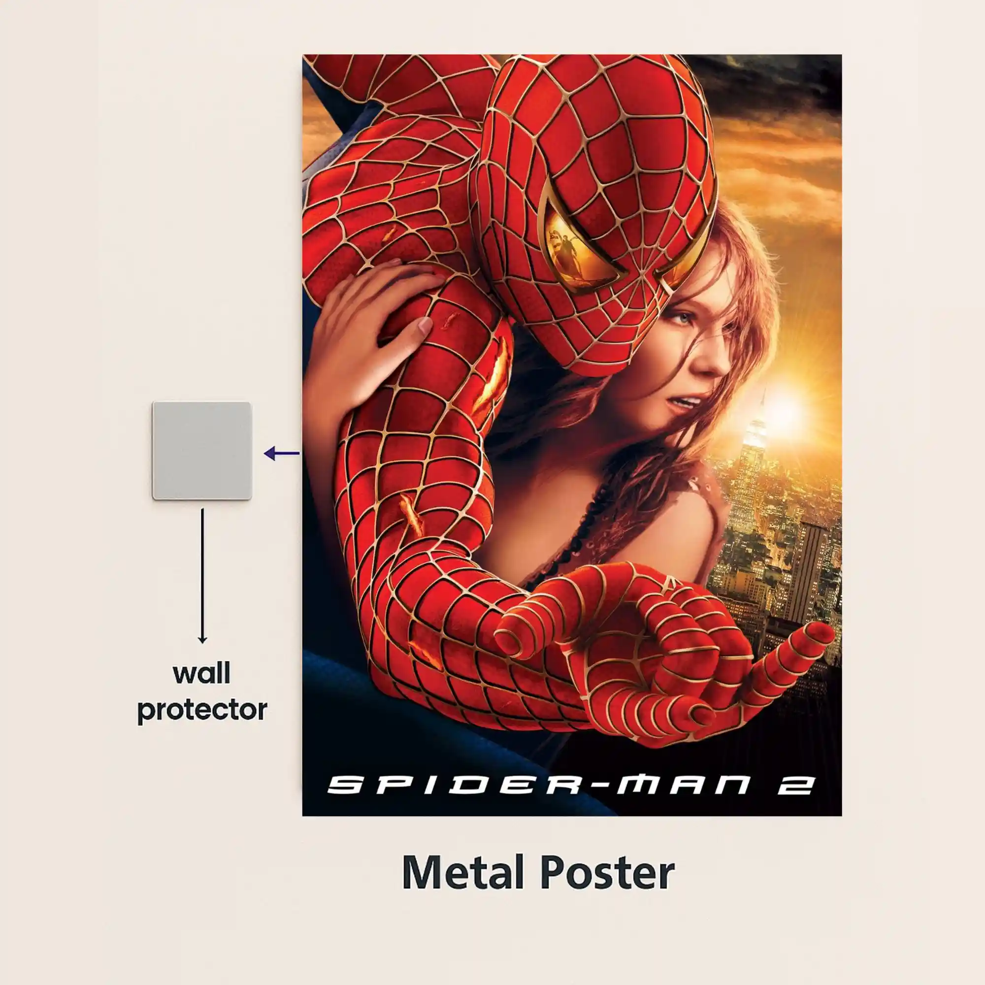 spiderman 2 movie metal poster with wall protector