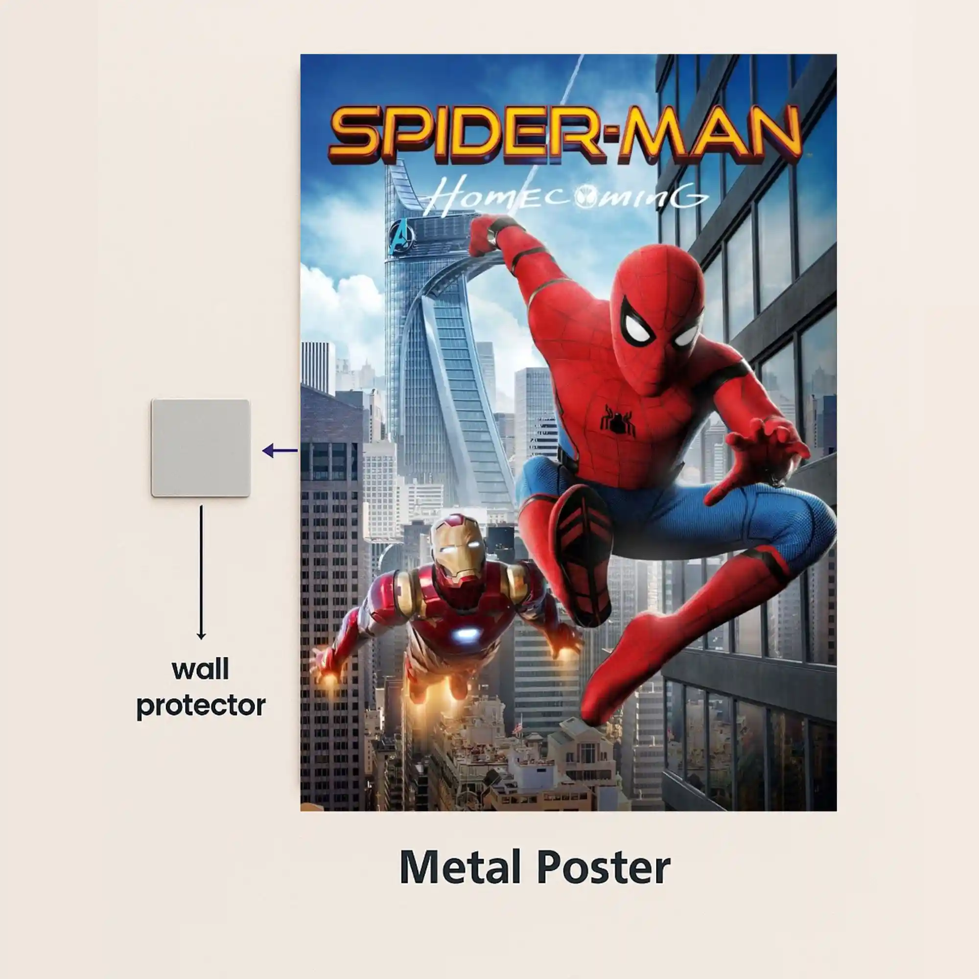 spiderman homecoming movie metal poster with wall protector