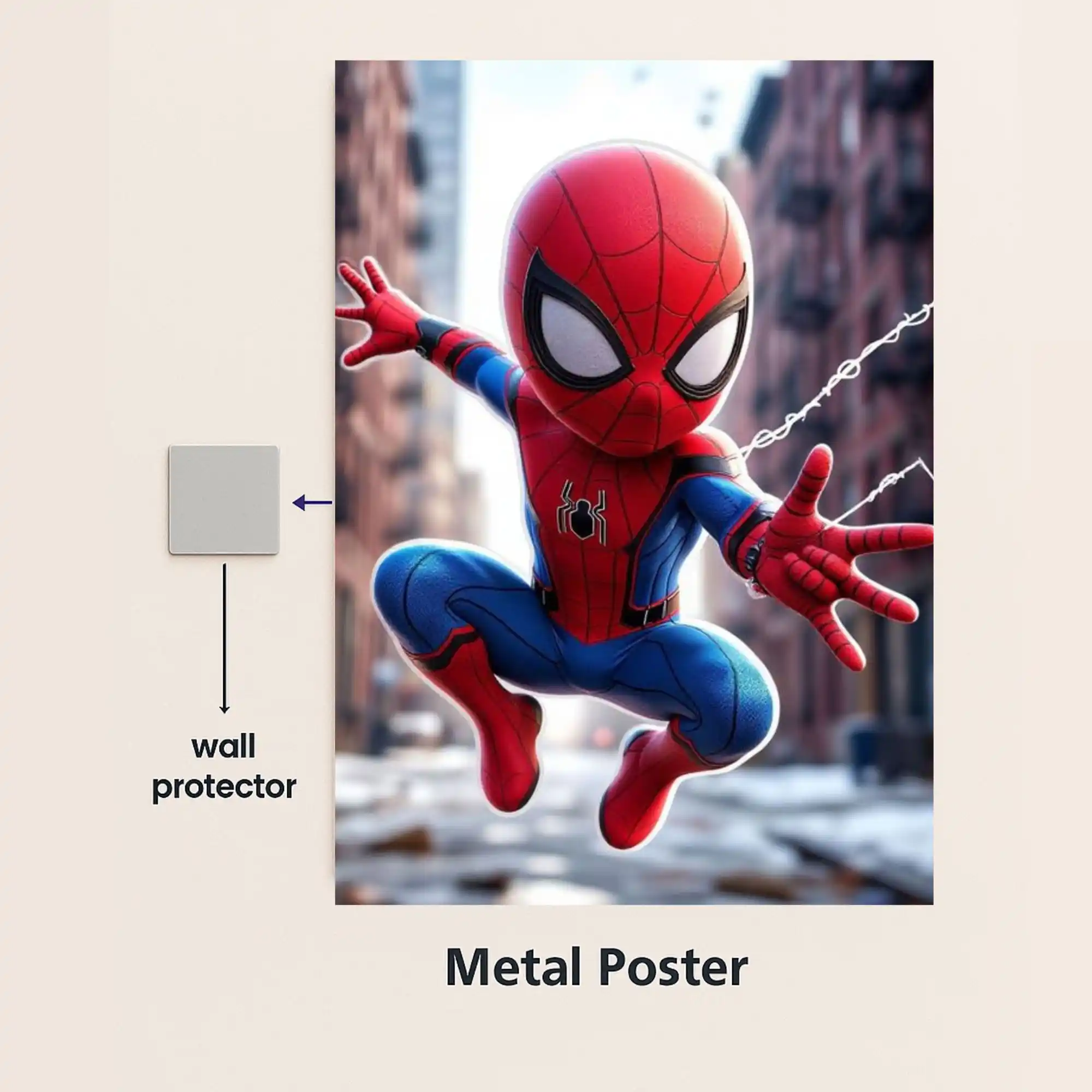 spiderman marvel chibi metal poster with wall protector