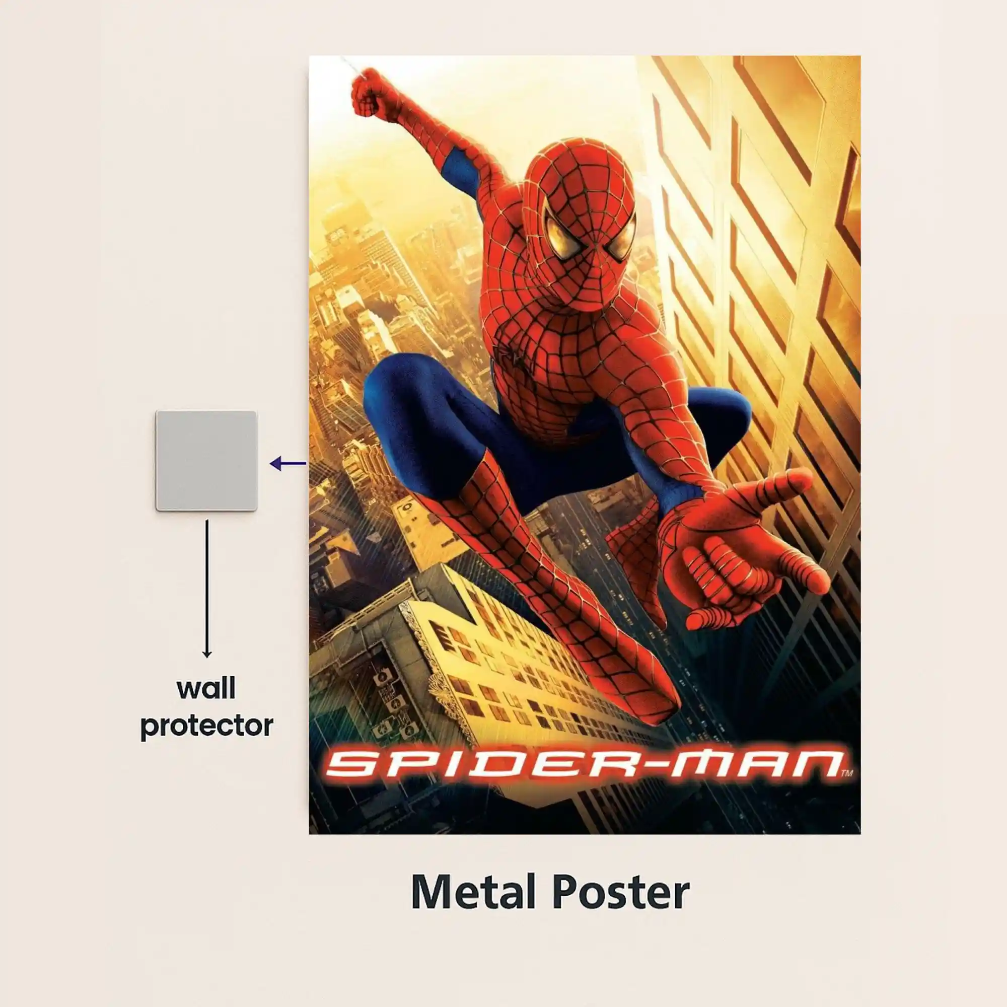 spiderman marvel movie metal poster with wall protector