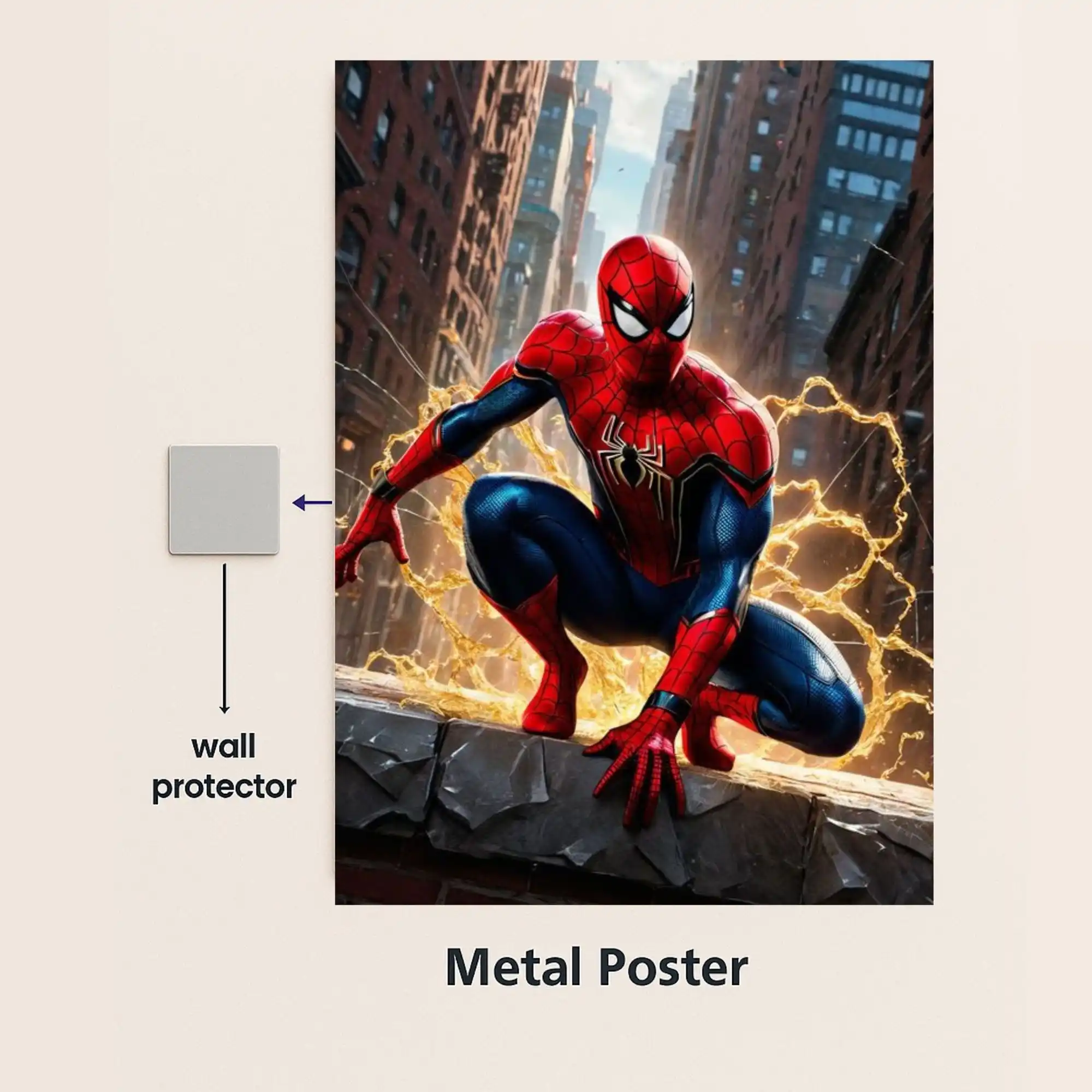 spiderman metal poster with wall protector