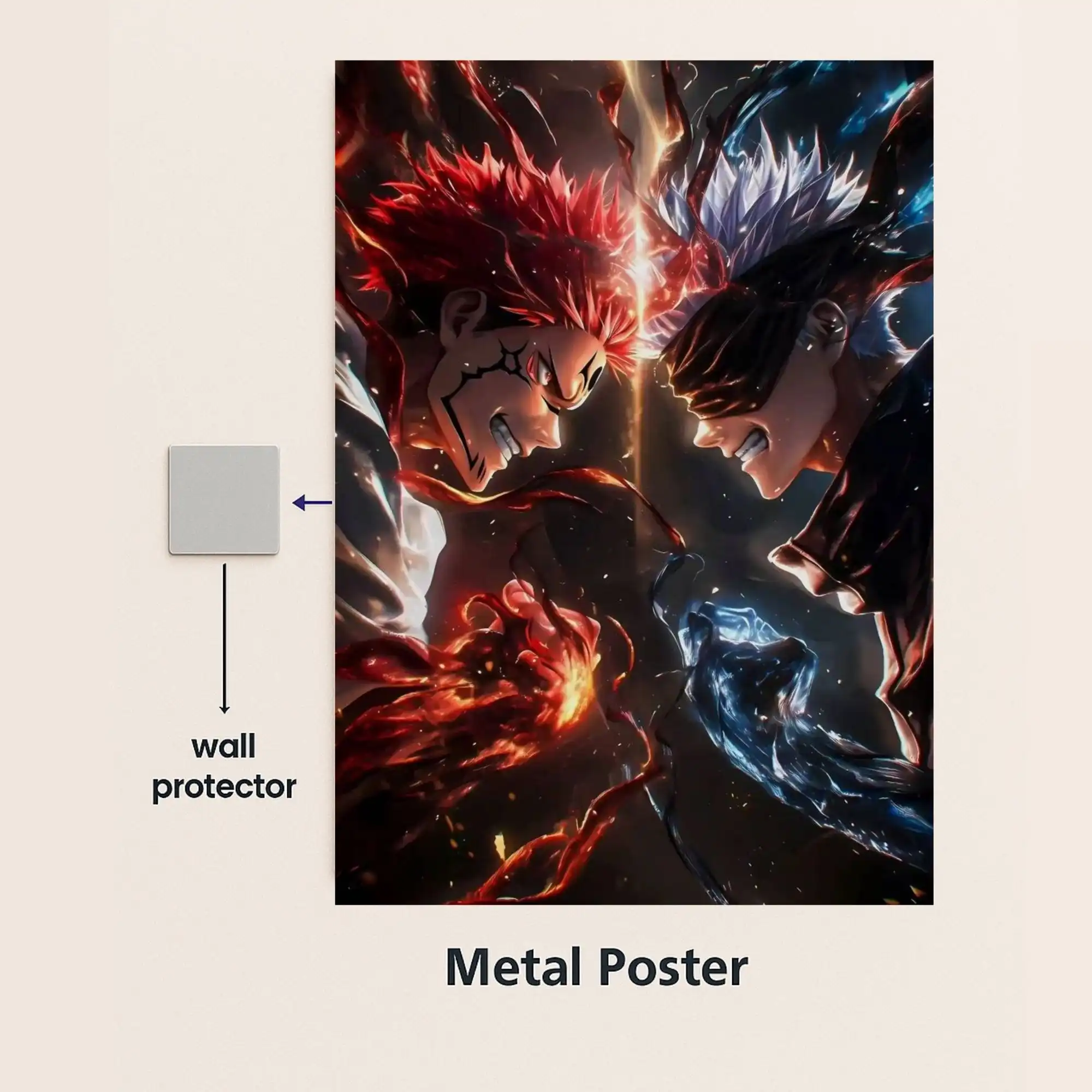 sukuna vs gojo metal poster with wall protector