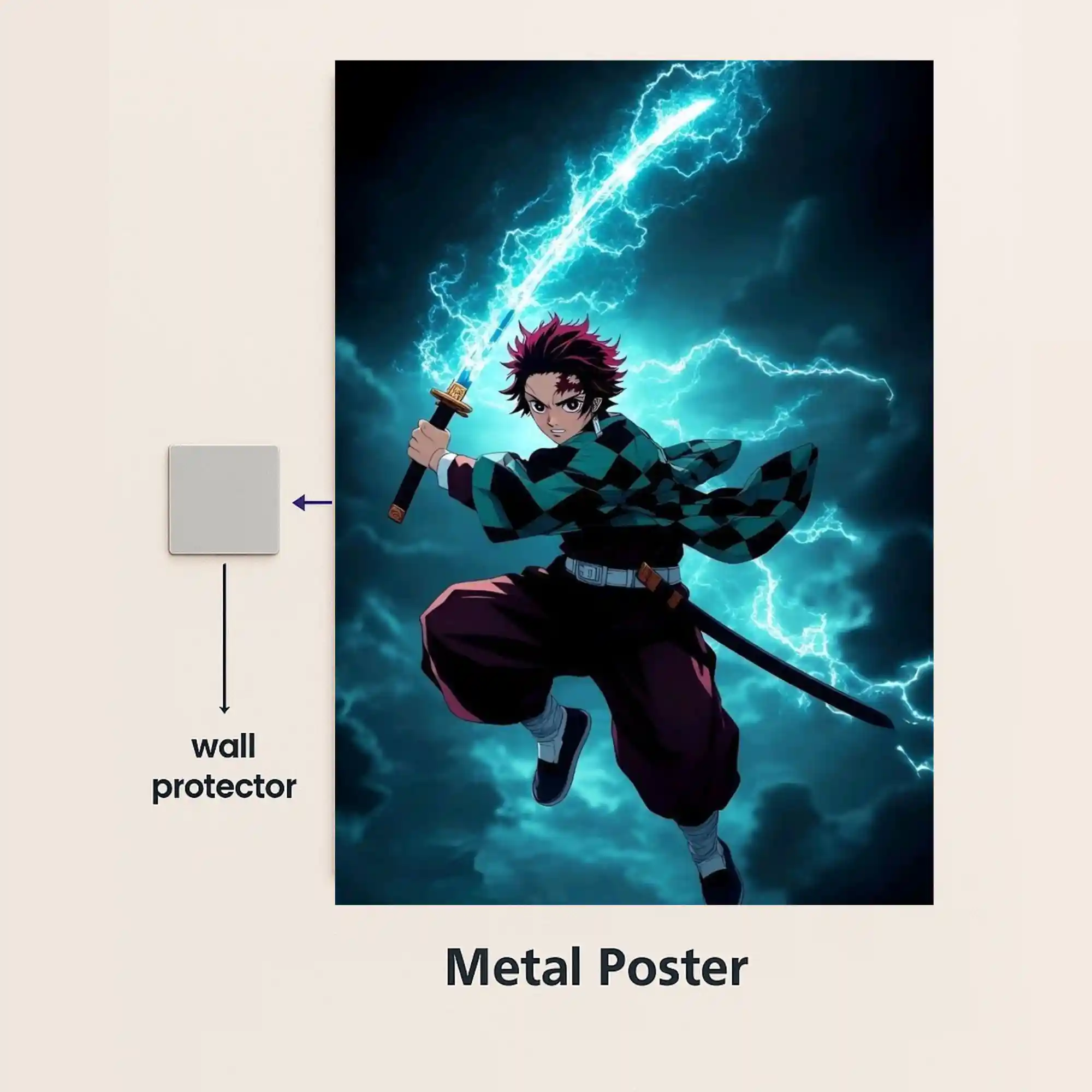 tanjiro kamado metal poster with wall protector