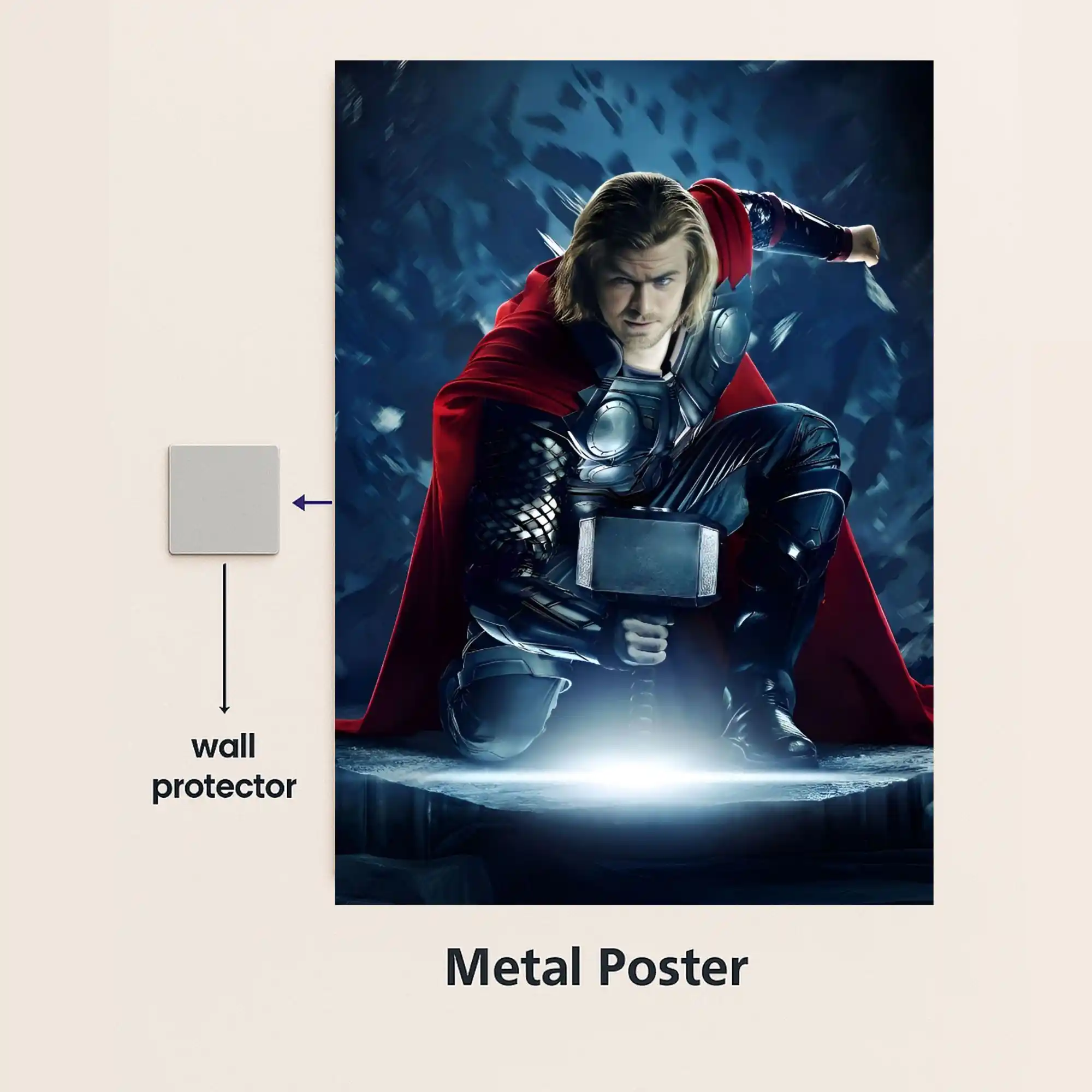 thor god of thunder marvel metal poster with wall protector