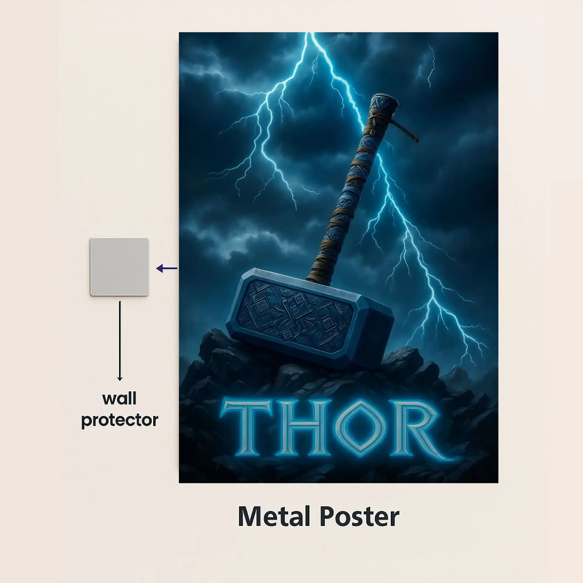 thor metal poster with wall protector