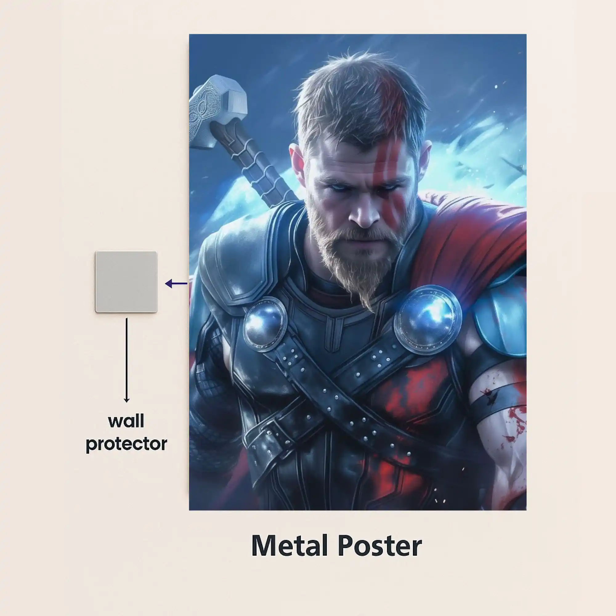 thor stormbreaker mythical metal poster with wall protector