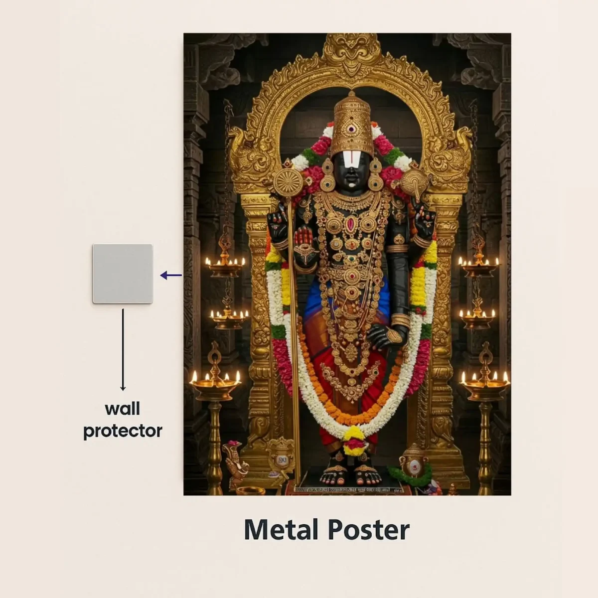 tirupati balaji metal poster with wall protector