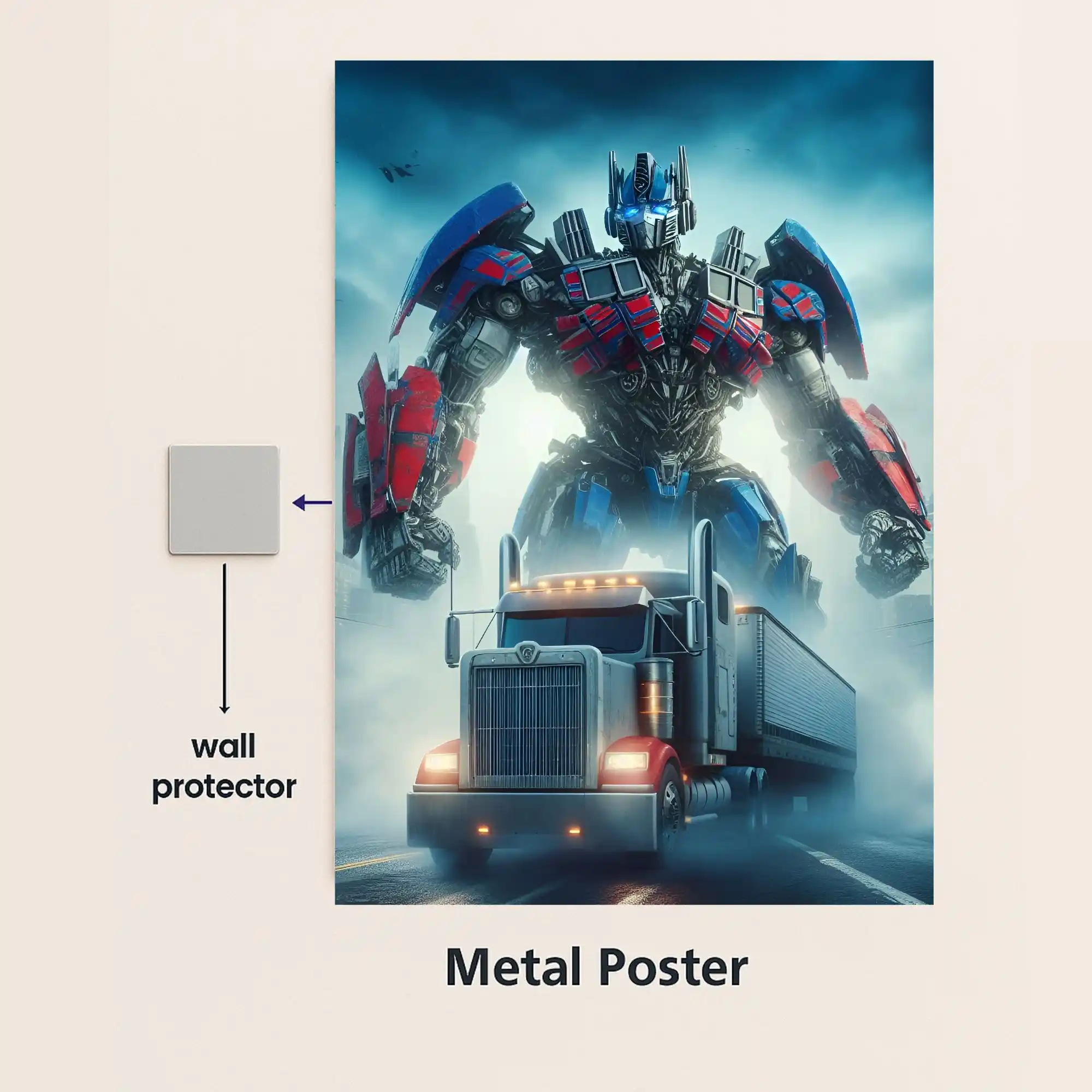 transformers optimus prime metal poster with wall protector