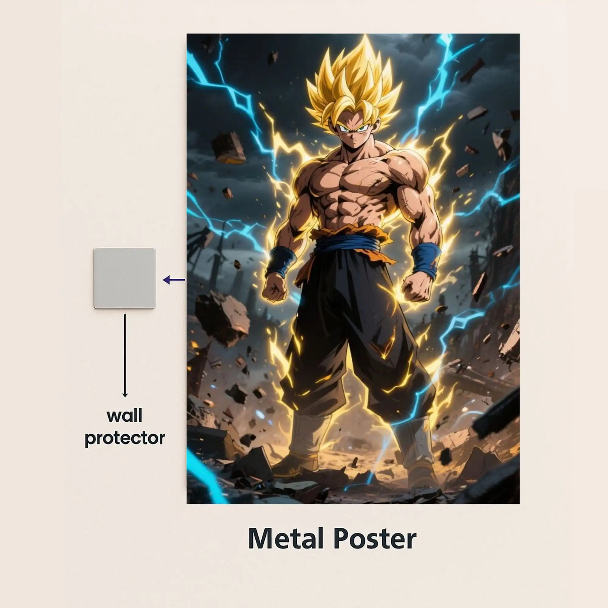 ultra instinct goku metal poster with wall protector