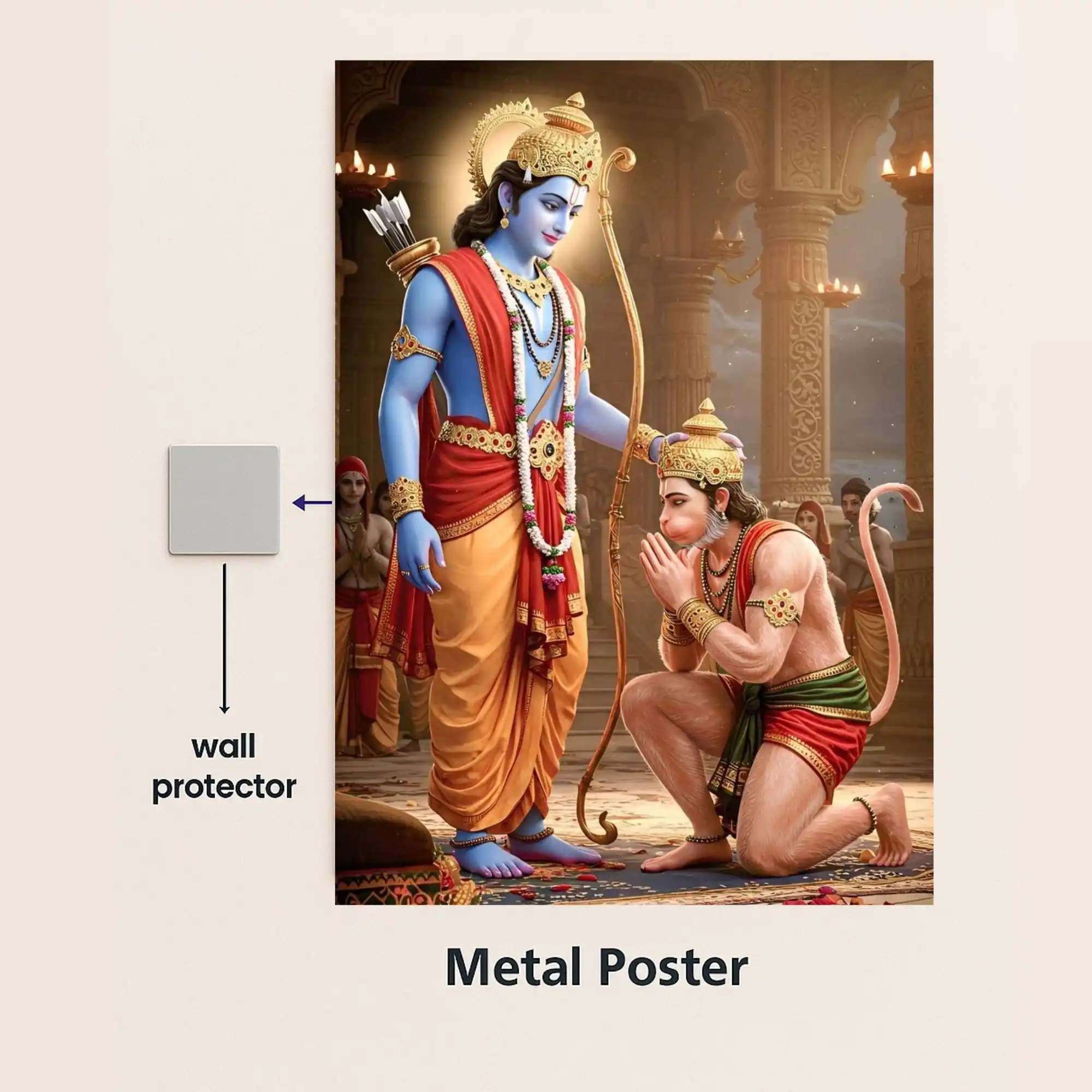 vayu putra hanuman metal poster with wall protector