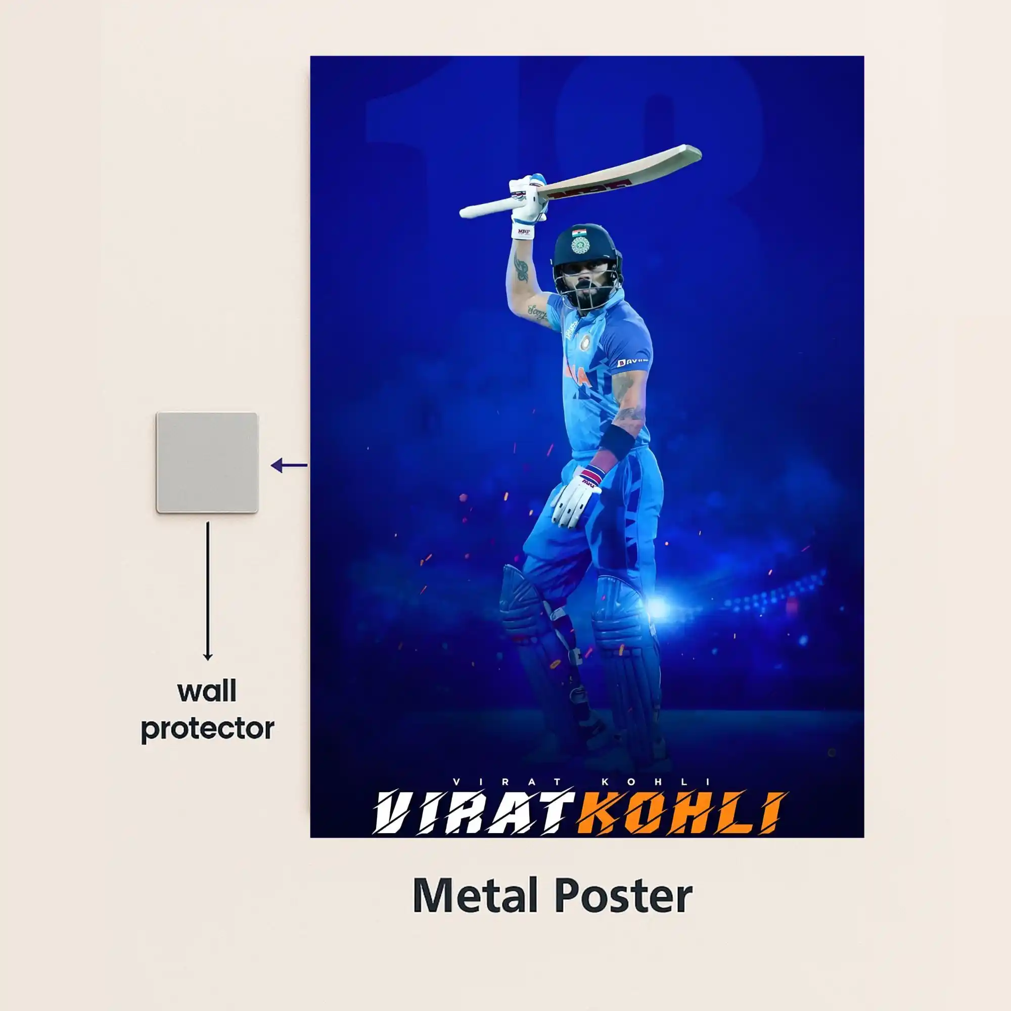 virat kohli cricket legend metal poster with wall protector