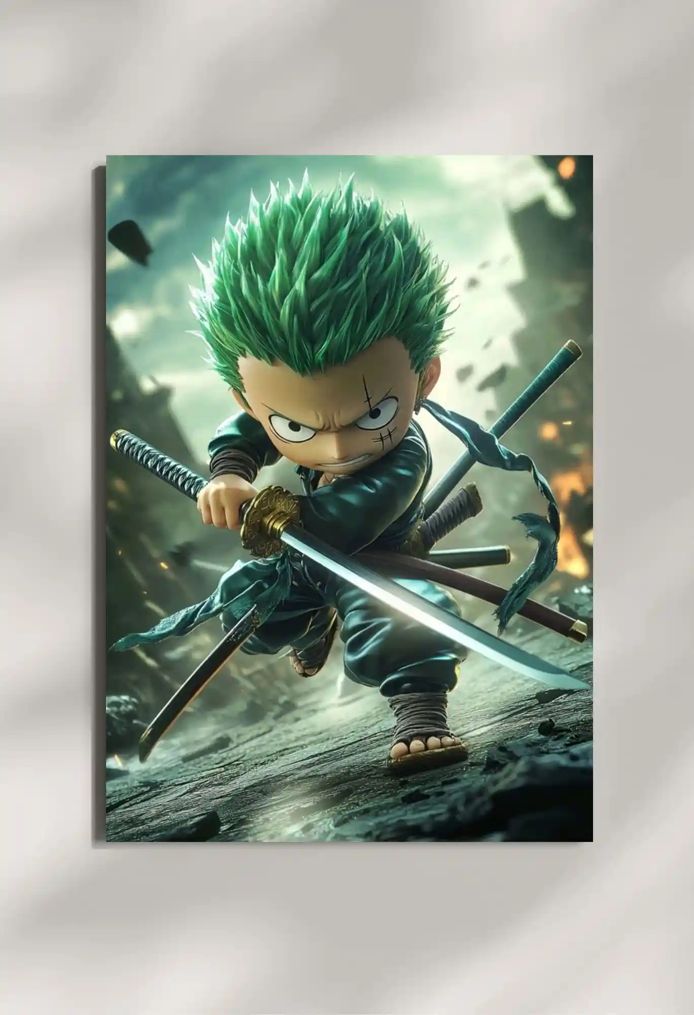 wall mounted chibi swordmaster roronoa zoro metal poster