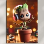 wall mounted groot in pot with music metal poster