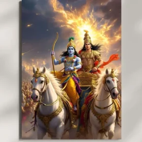 wall mounted krishna and arjun metal poster