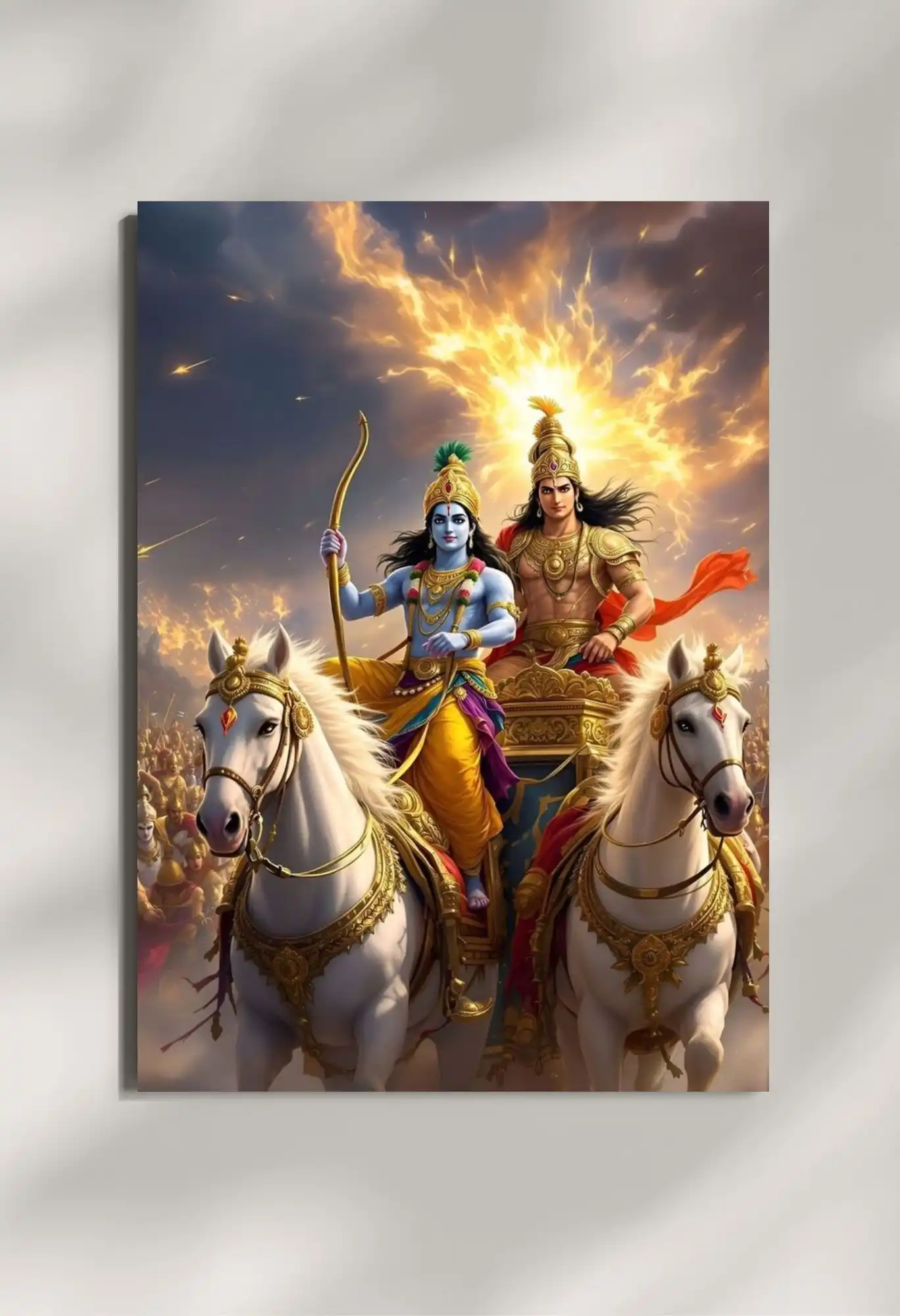 wall mounted krishna and arjun metal poster