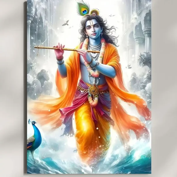 wall mounted krishna metal poster
