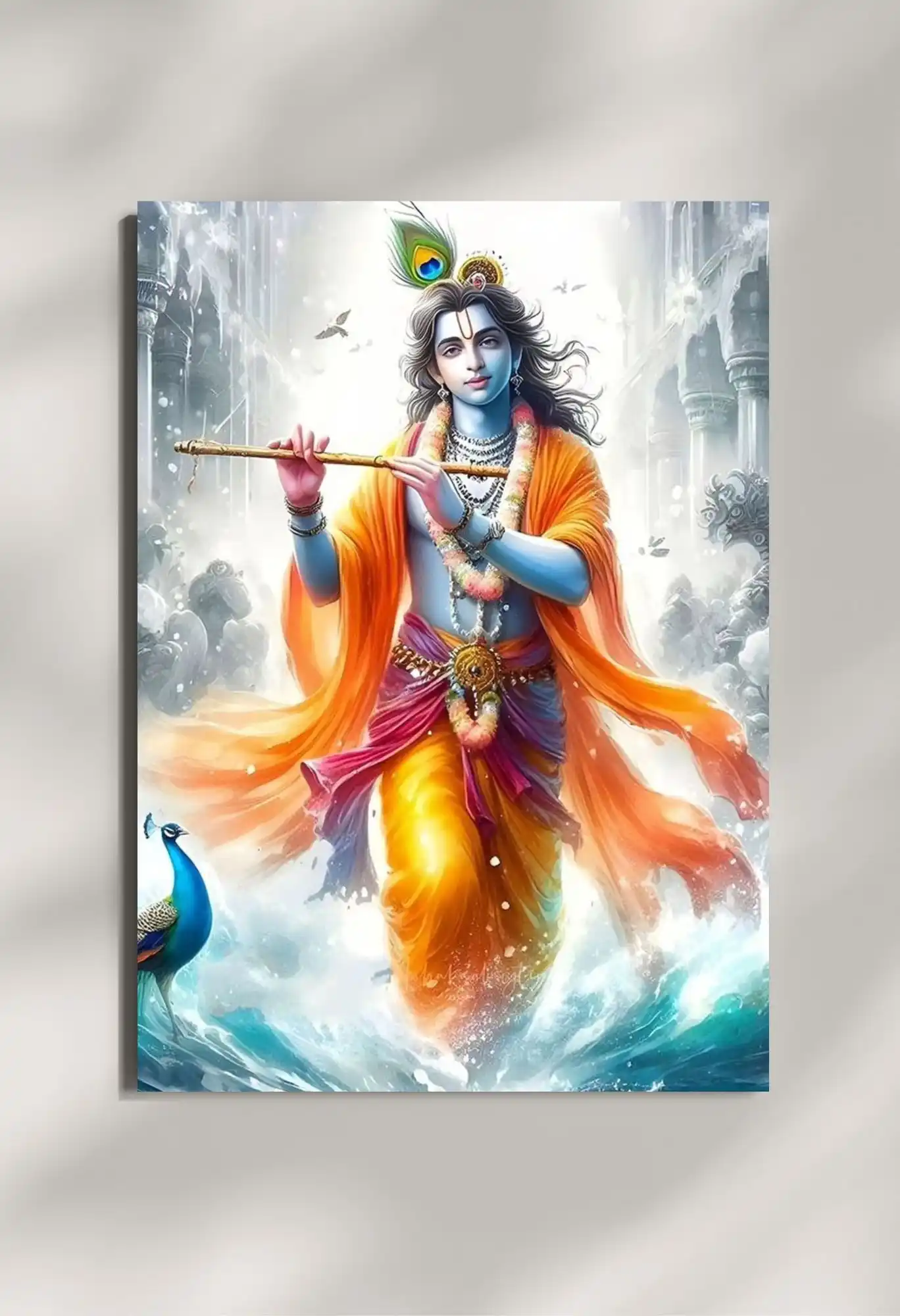 wall mounted krishna metal poster