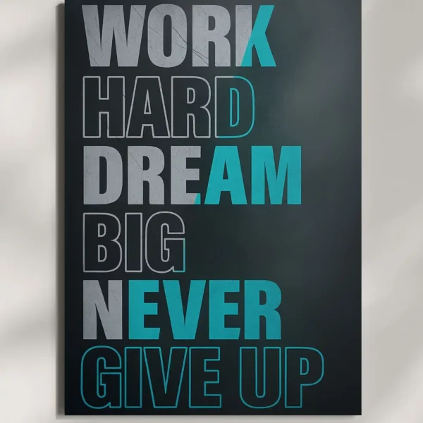 wall mounted never give up quote metal poster