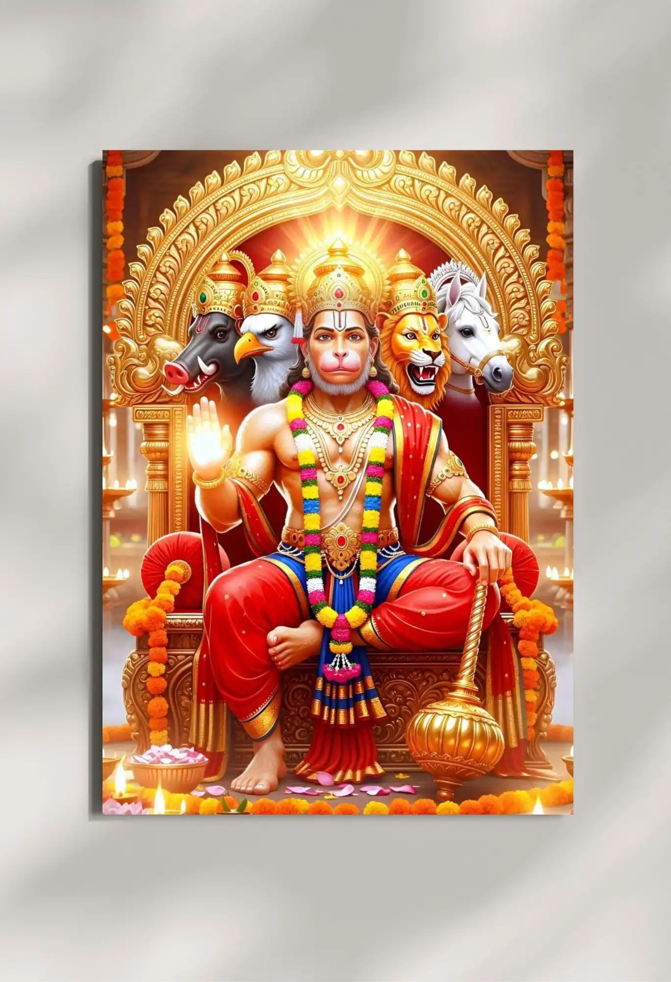 wall mounted panchmukhi hanuman ji metal poster