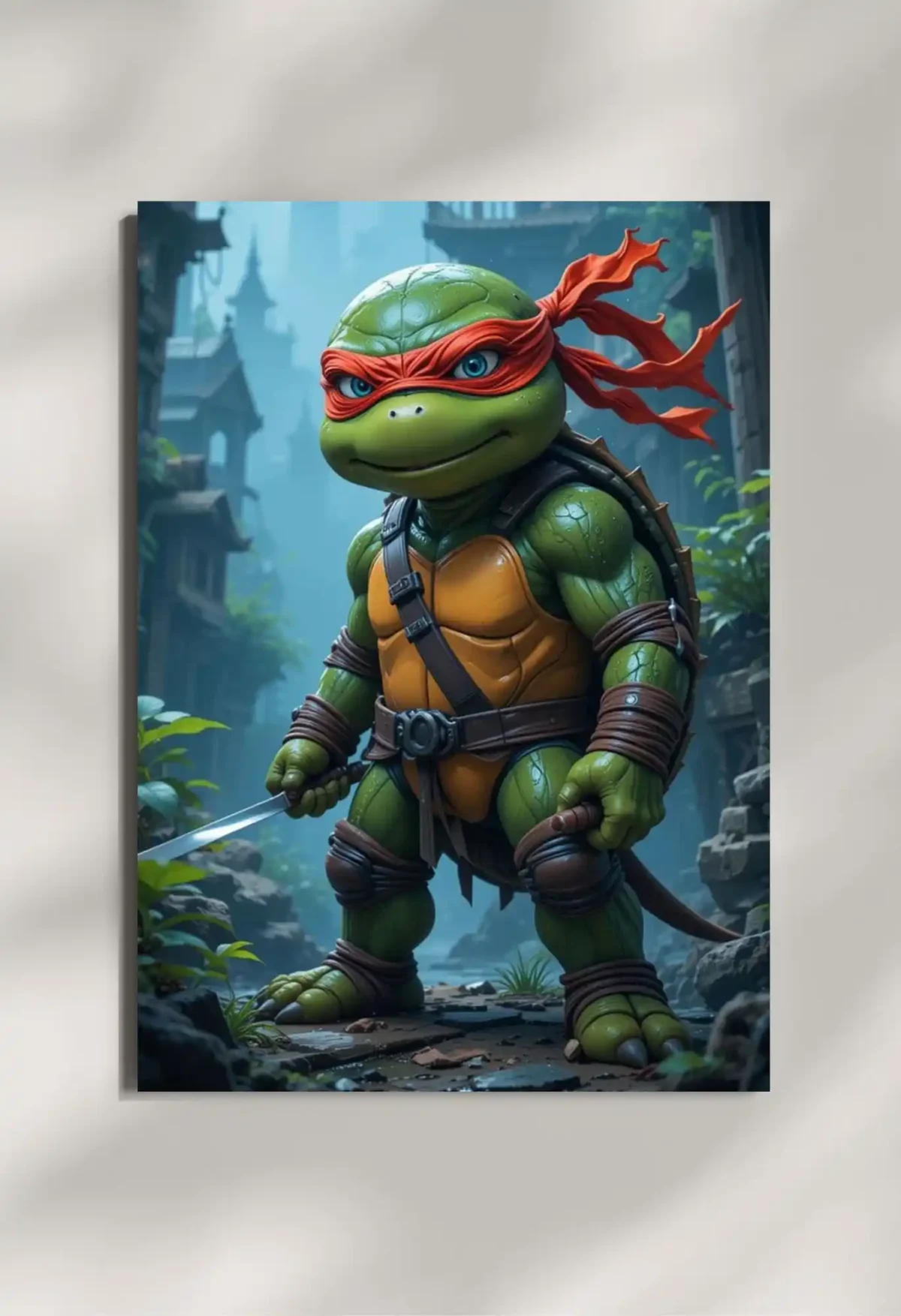 wall mounted raphael ninja turtle chibi metal poster